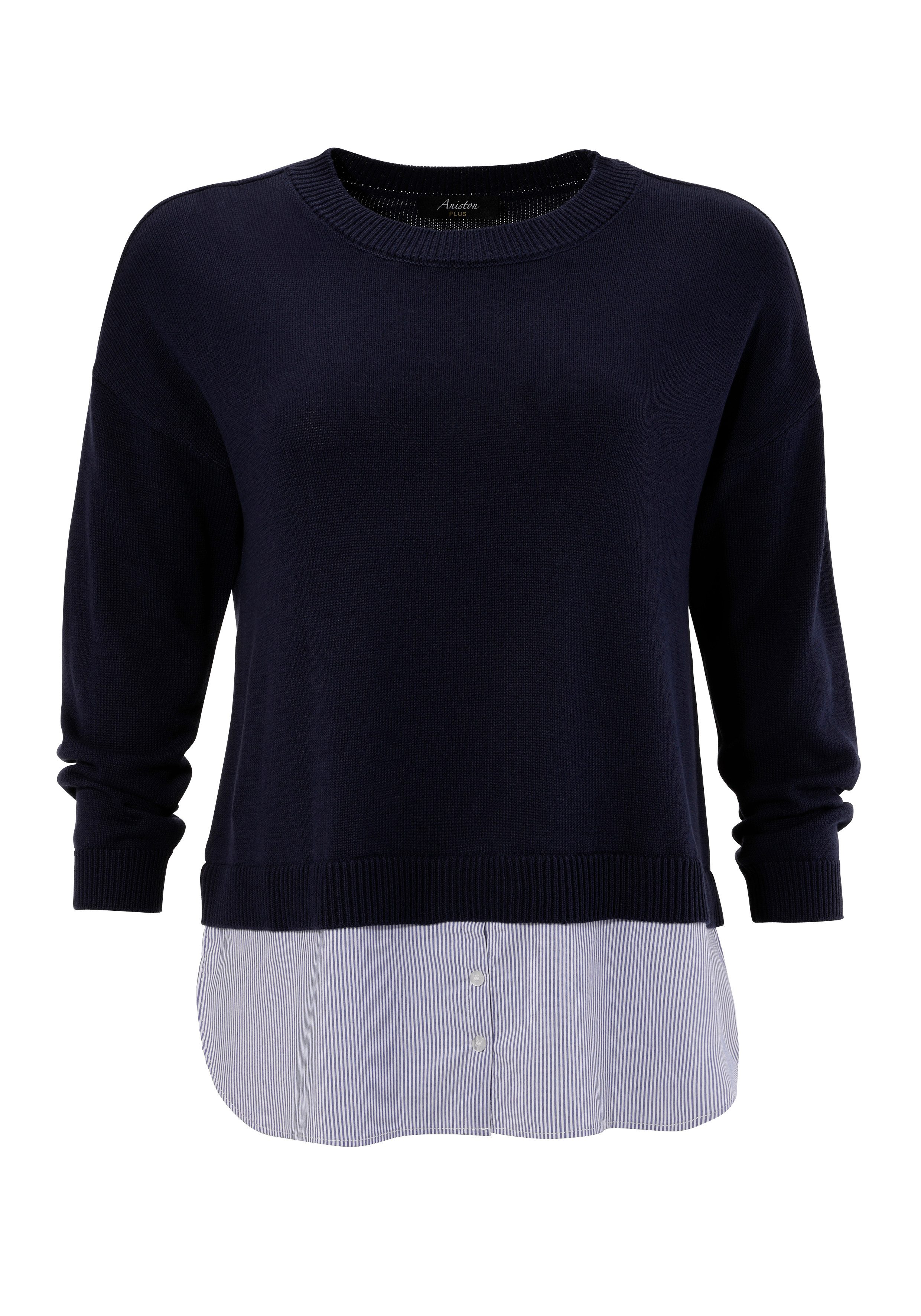 Aniston PLUS Gebreide trui gestreepte blouse-inzet onderlangs