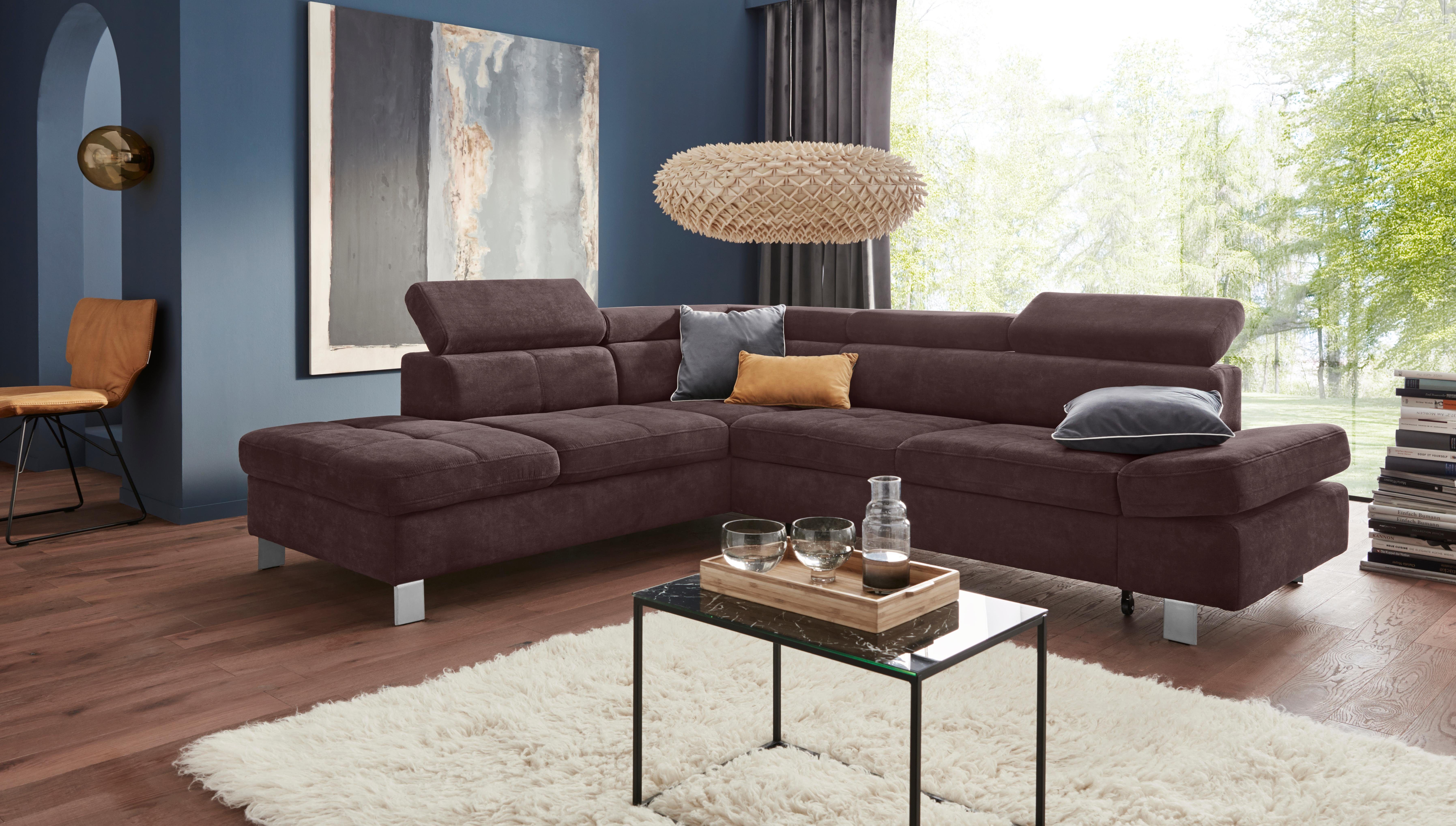exxpo - sofa fashion Hoekbank Fiji, L-vorm met verstelbare hoofdsteun resp. rugleuning, naar keuze met slaapfunctie bruin, hoekbanken, Ottomane links,