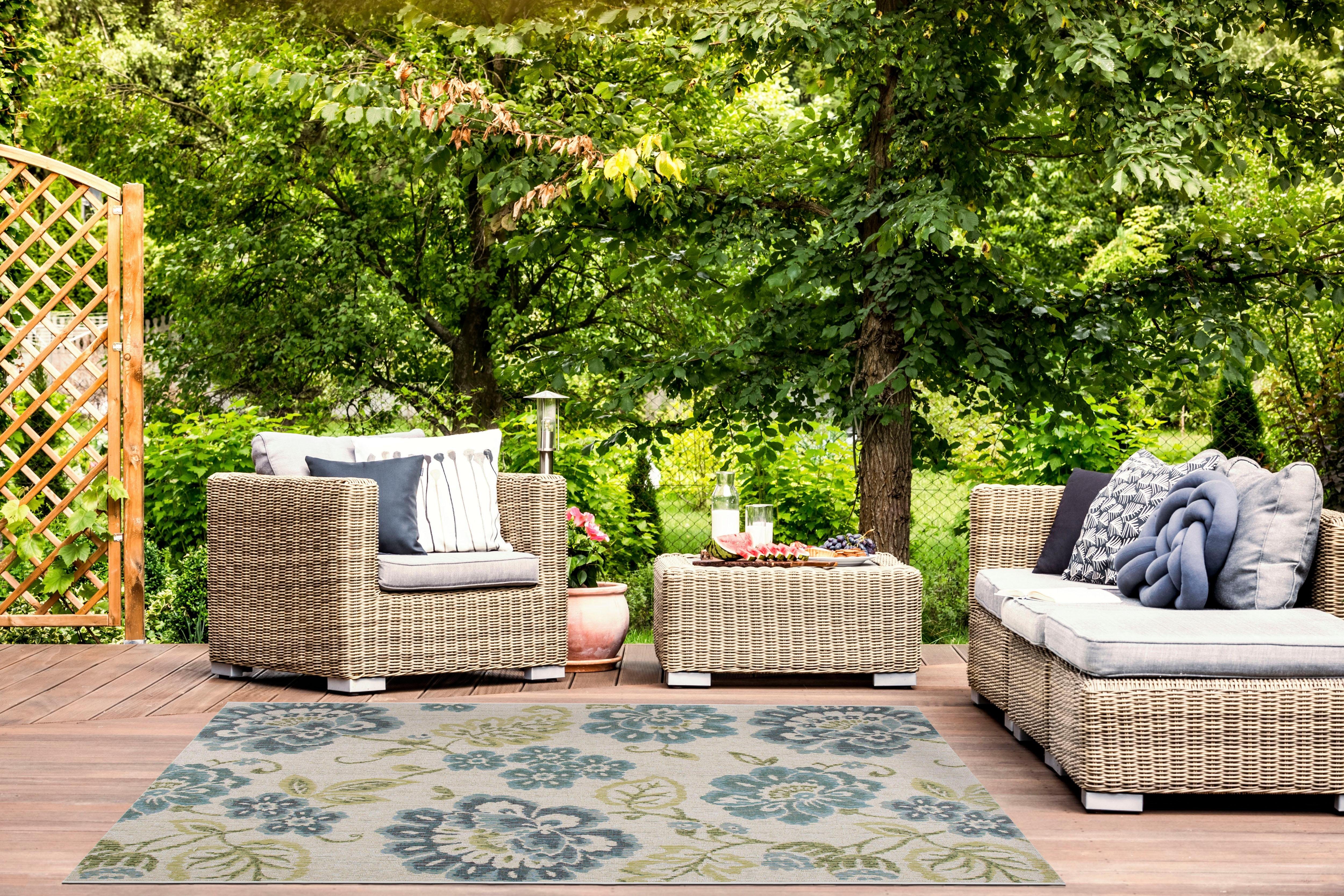 LUXOR living Vloerkleed Lost Garden, Made in Belgium Platweefsel, bloemen motief, geschikt voor binnen en buiten, woonkamer