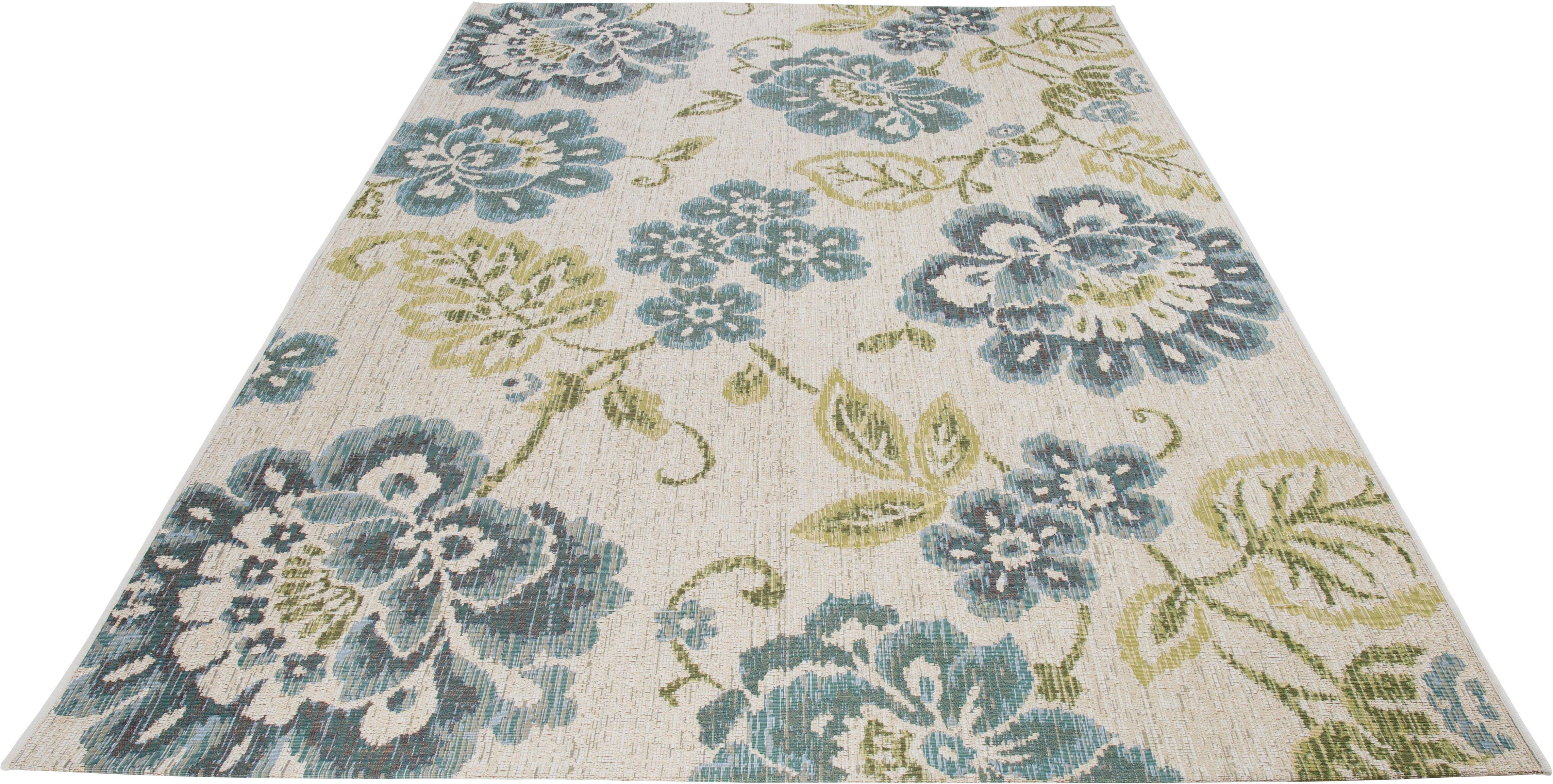 LUXOR living Vloerkleed Lost Garden, Made in Belgium Platweefsel, bloemen motief, geschikt voor binnen en buiten, woonkamer moderne vloerkleden maat