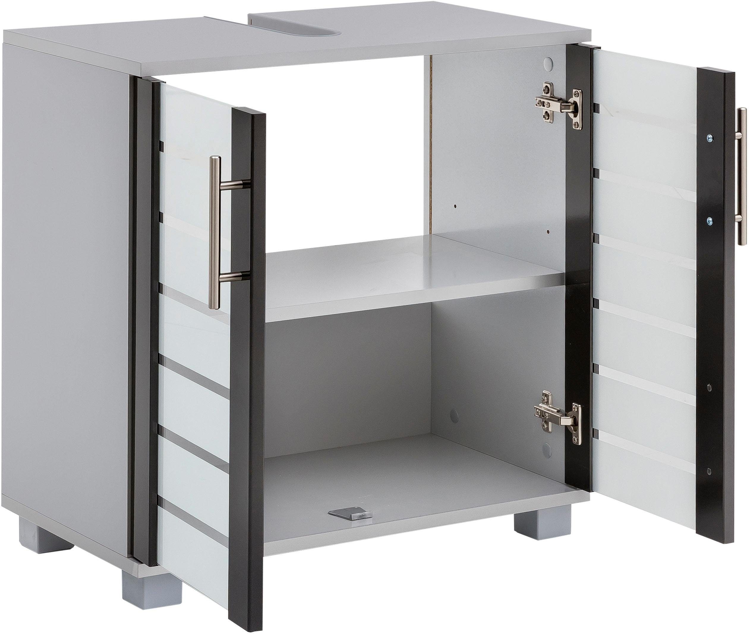 Schildmeyer Wastafelonderkast Nikosia Hoogte 64 cm, met glasdeuren, hoogwaardige MDF-fronten, metalen grepen