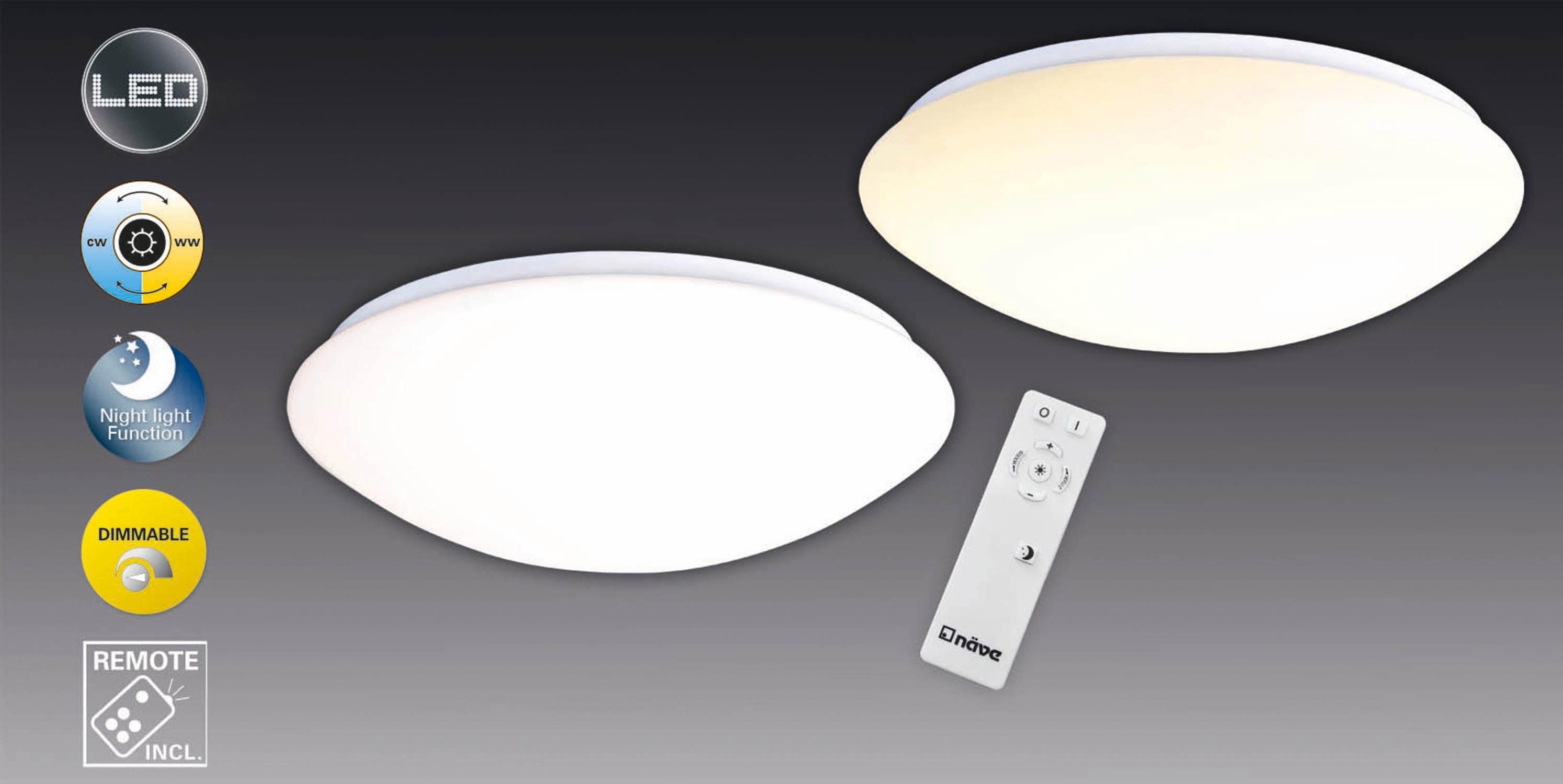 näve Led-plafondlamp Bern CCT,nachtlichtfunctie,dimbaar, afstandsbediening(1 stuk)