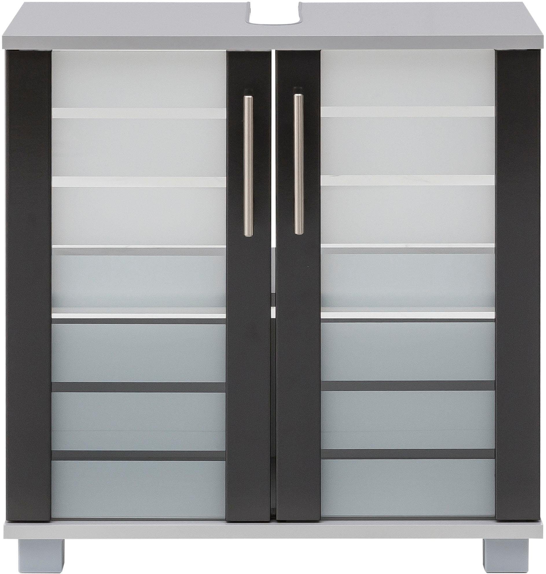 Schildmeyer Wastafelonderkast Nikosia Hoogte 64 cm, met glasdeuren, hoogwaardige MDF-fronten, metalen grepen