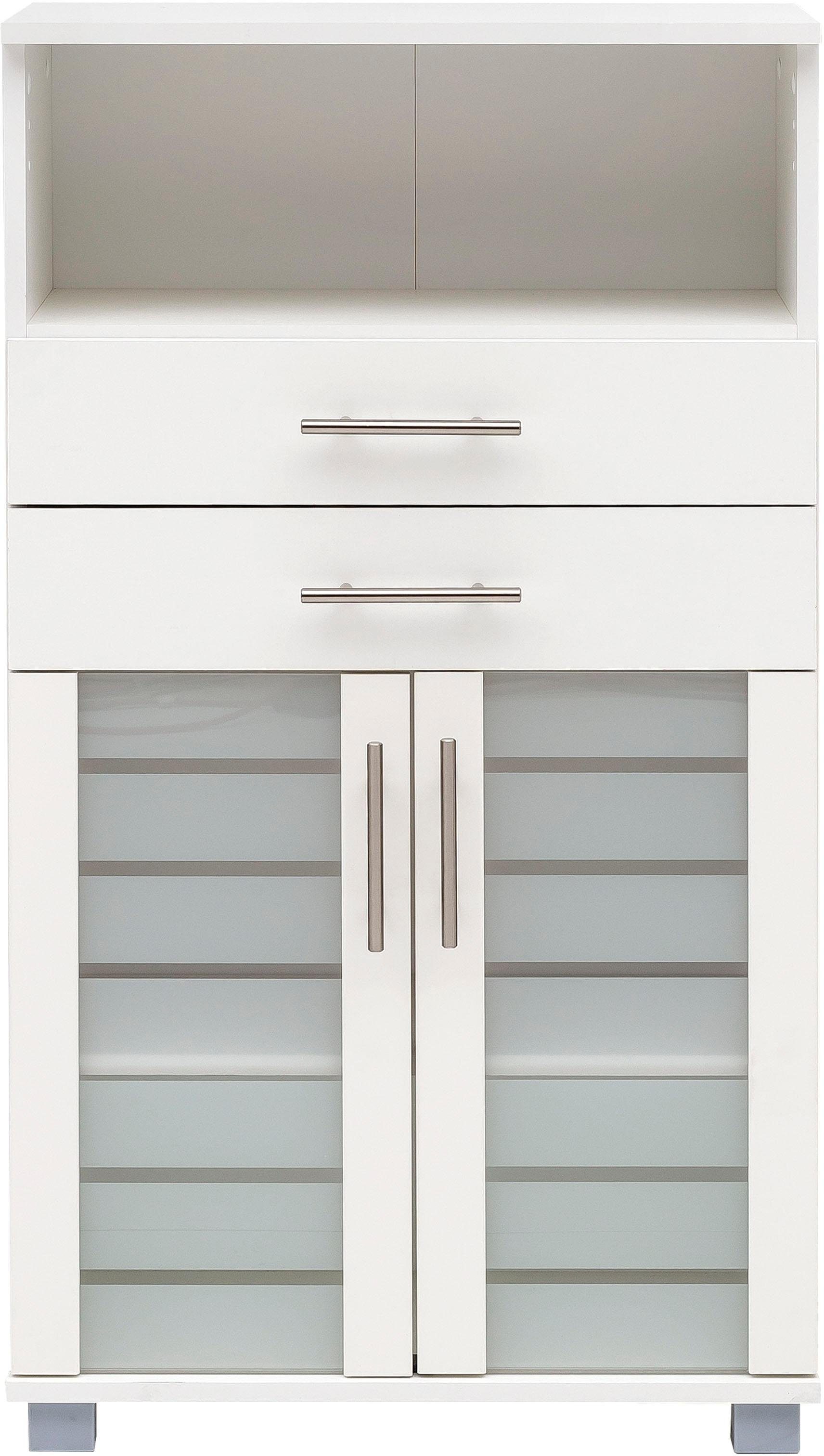 Schildmeyer Halfhoge kast Nikosia Breedte 60 cm, met glasdeuren, 2 laden, mdf-fronten, metalen grepen