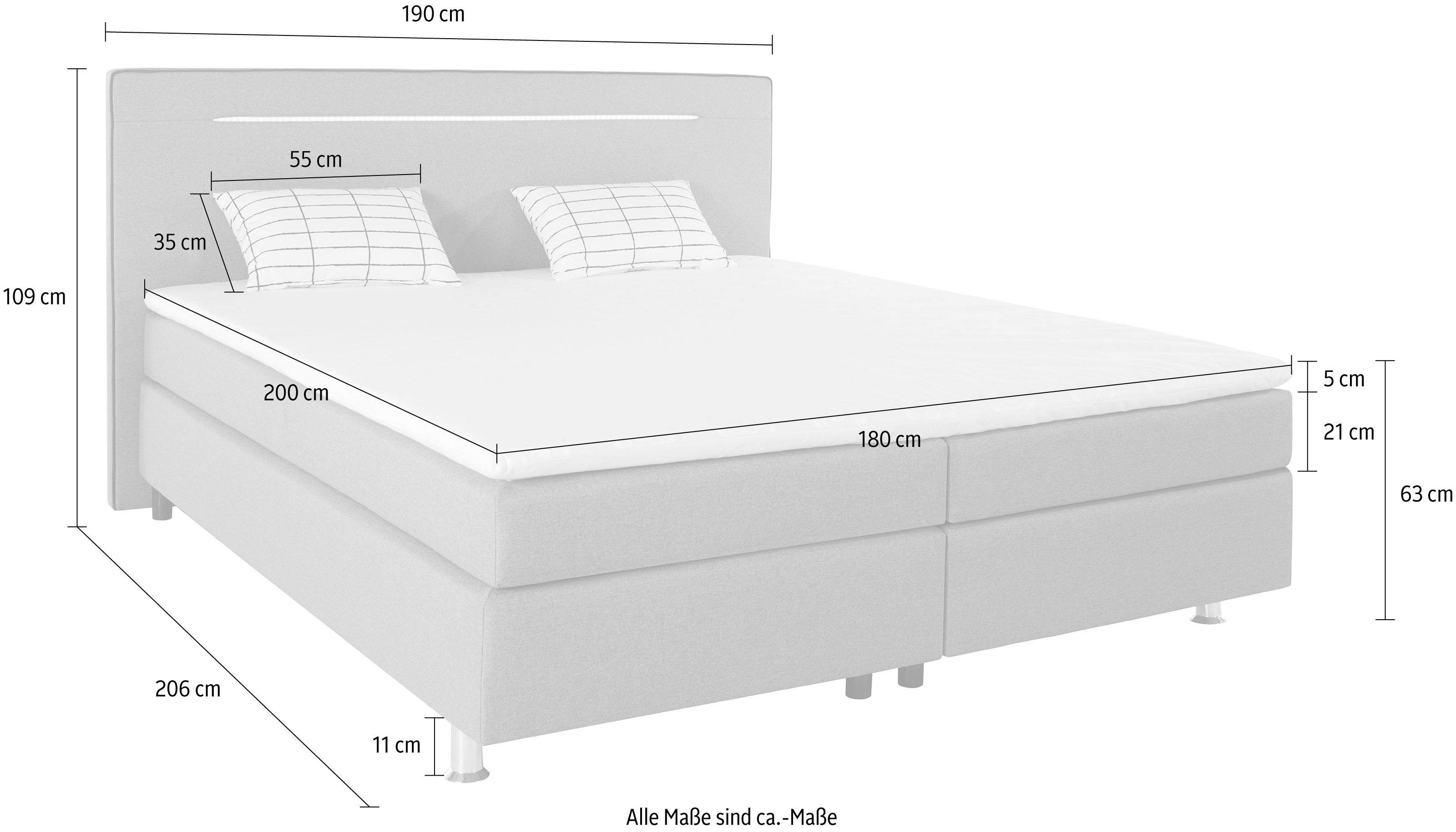 COLLECTION AB Boxspring inclusief ledverlichting, topmatras en kussen