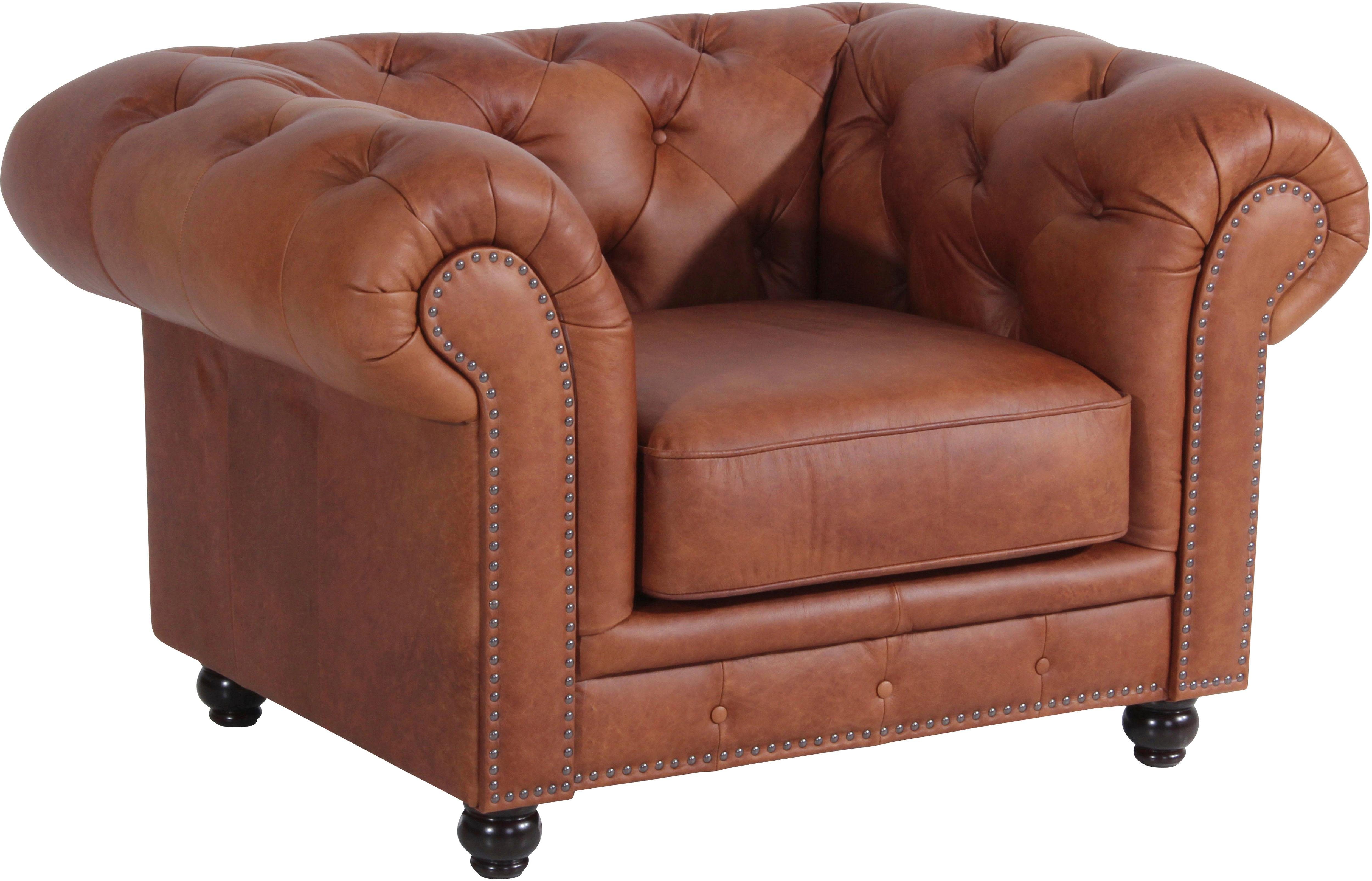 Max Winzer® Chesterfield-fauteuil Old Engeland Leren fauteuil met capitonnage & siernagels