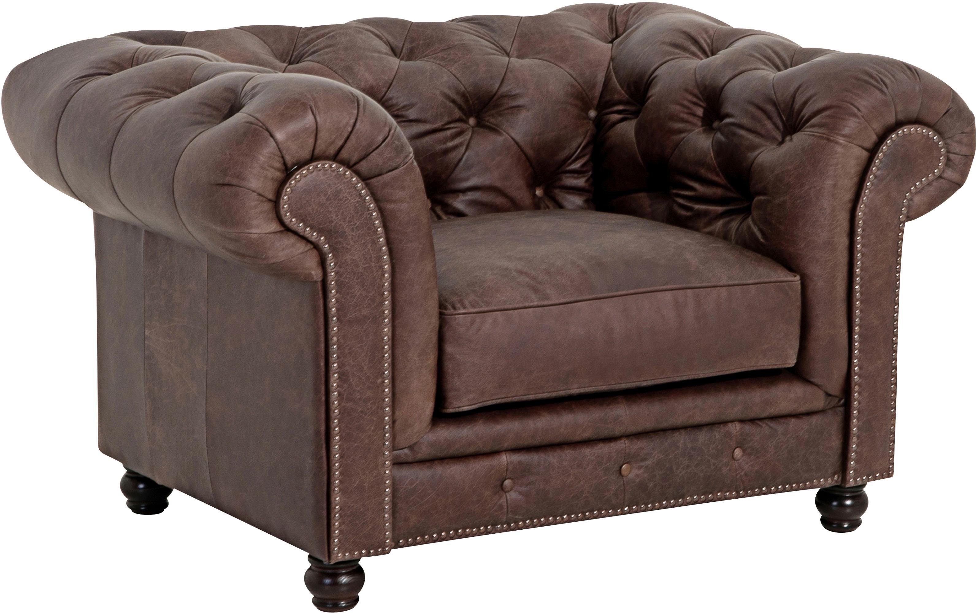 Max Winzer® Chesterfield-fauteuil Old Engeland Leren fauteuil met capitonnage & siernagels