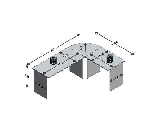 FMD Hoekbureau TILL Hoekbureau, dubbelzijdig te monteren, afmetingen 205/155x75,4x65,0 cm