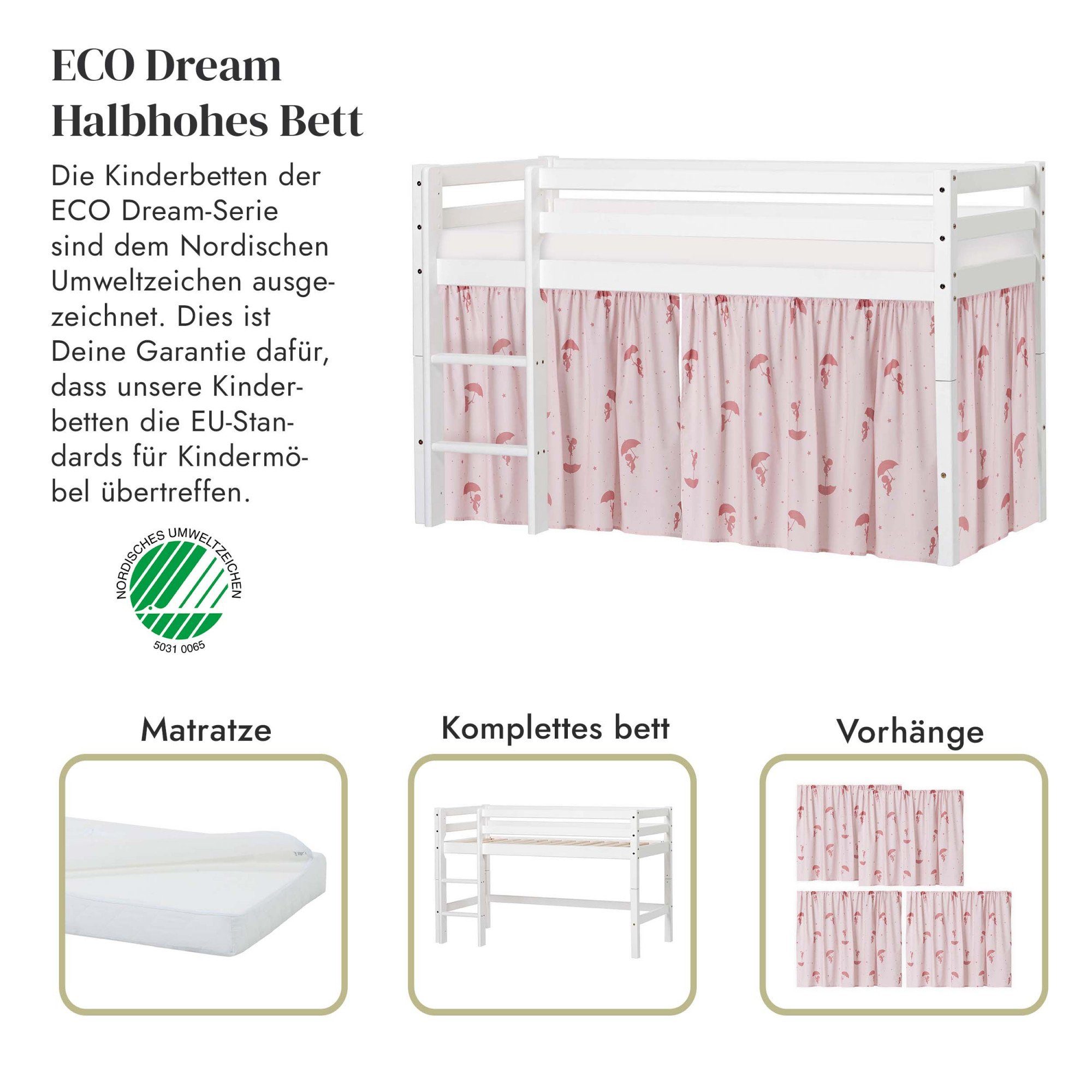 Hoppekids Speelbed ECO Dream, hoogslaper, deelbaar in 2 eenpersoonsbedden Massief hout, naar keuze in 2 afmetingen en 4 kleuren, matras ter keuze
