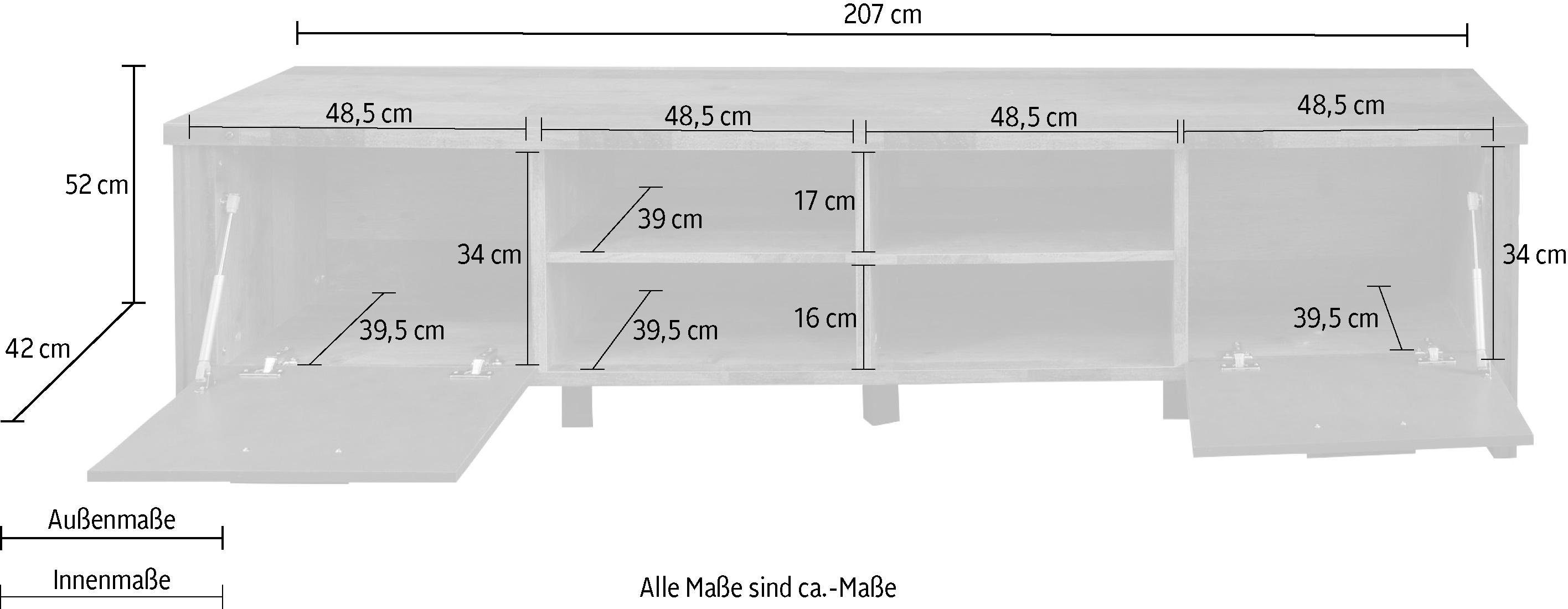 Home affaire Tv-meubel BRISTOL Brede tv-tafel in industriële stijl - Afmetingen (B/D/H) 207/42/52 cm