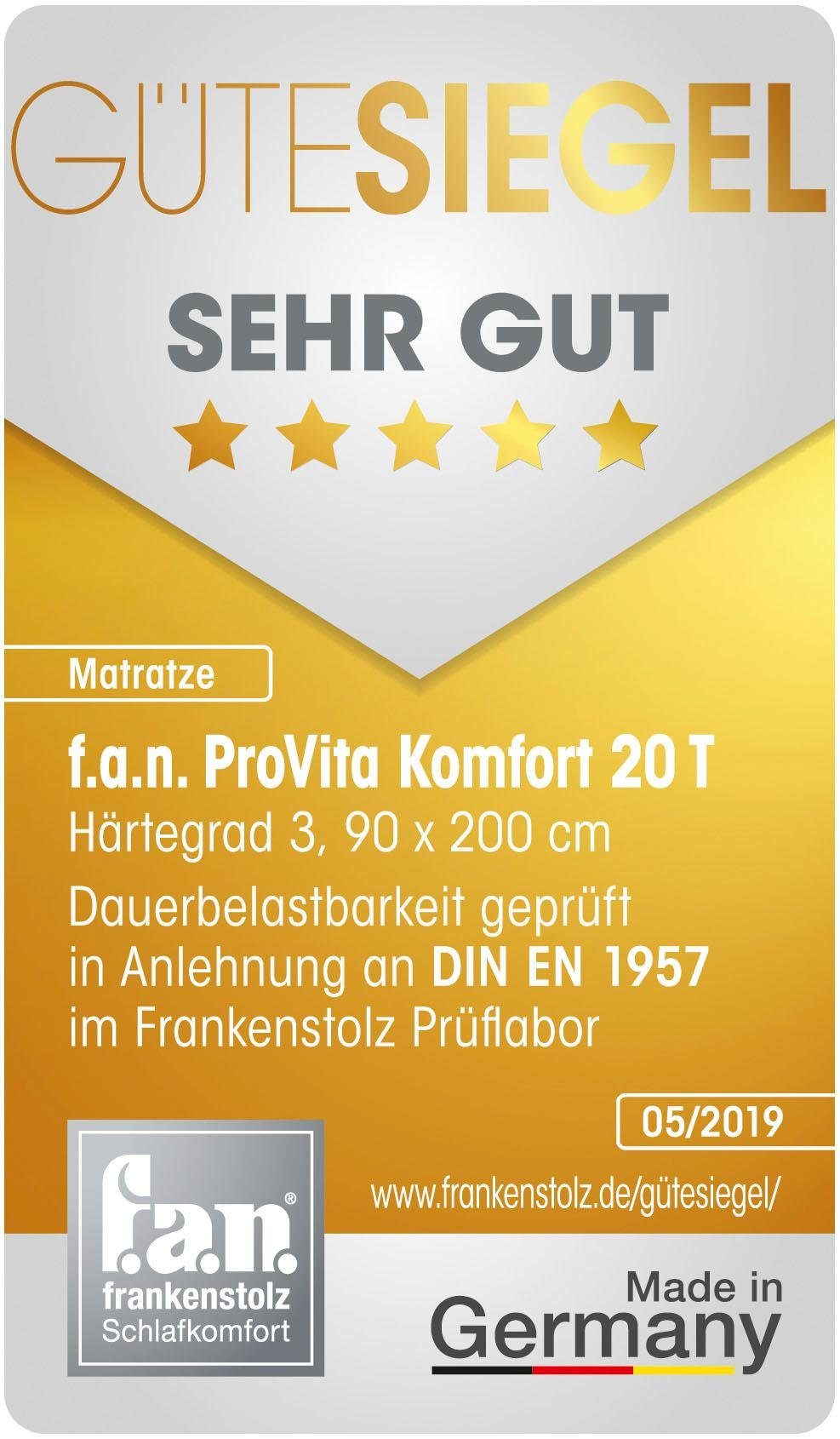 f.a.n. Frankenstolz Pocketveringsmatras ProVita comfort 20 T Keurmerk 5 sterren zeer goed-beoordeling hoogte 20 cm