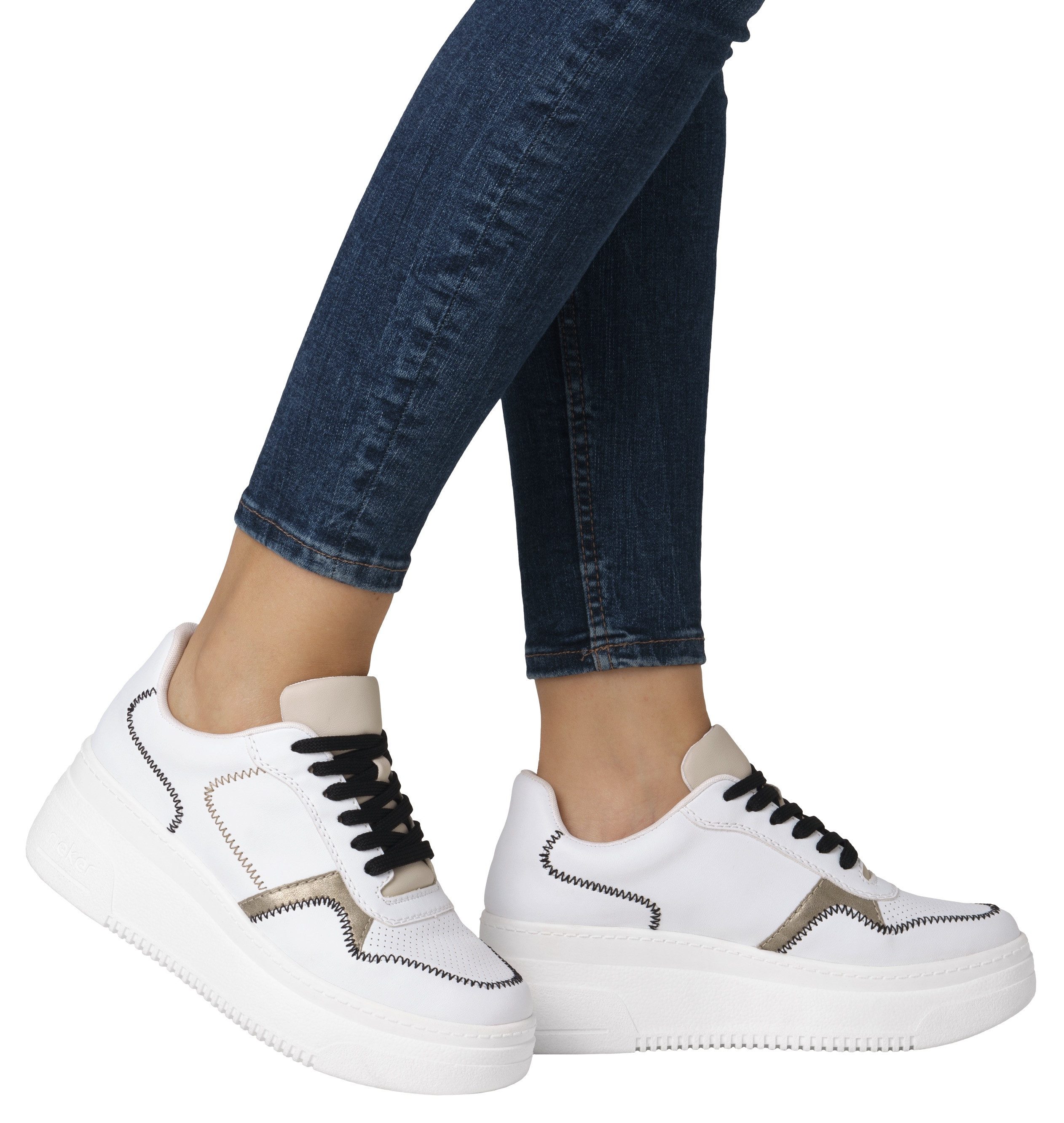 Rieker Plateausneakers , sleehak sneaker, veterschoen, lage schoen met modieuze contrastdetails