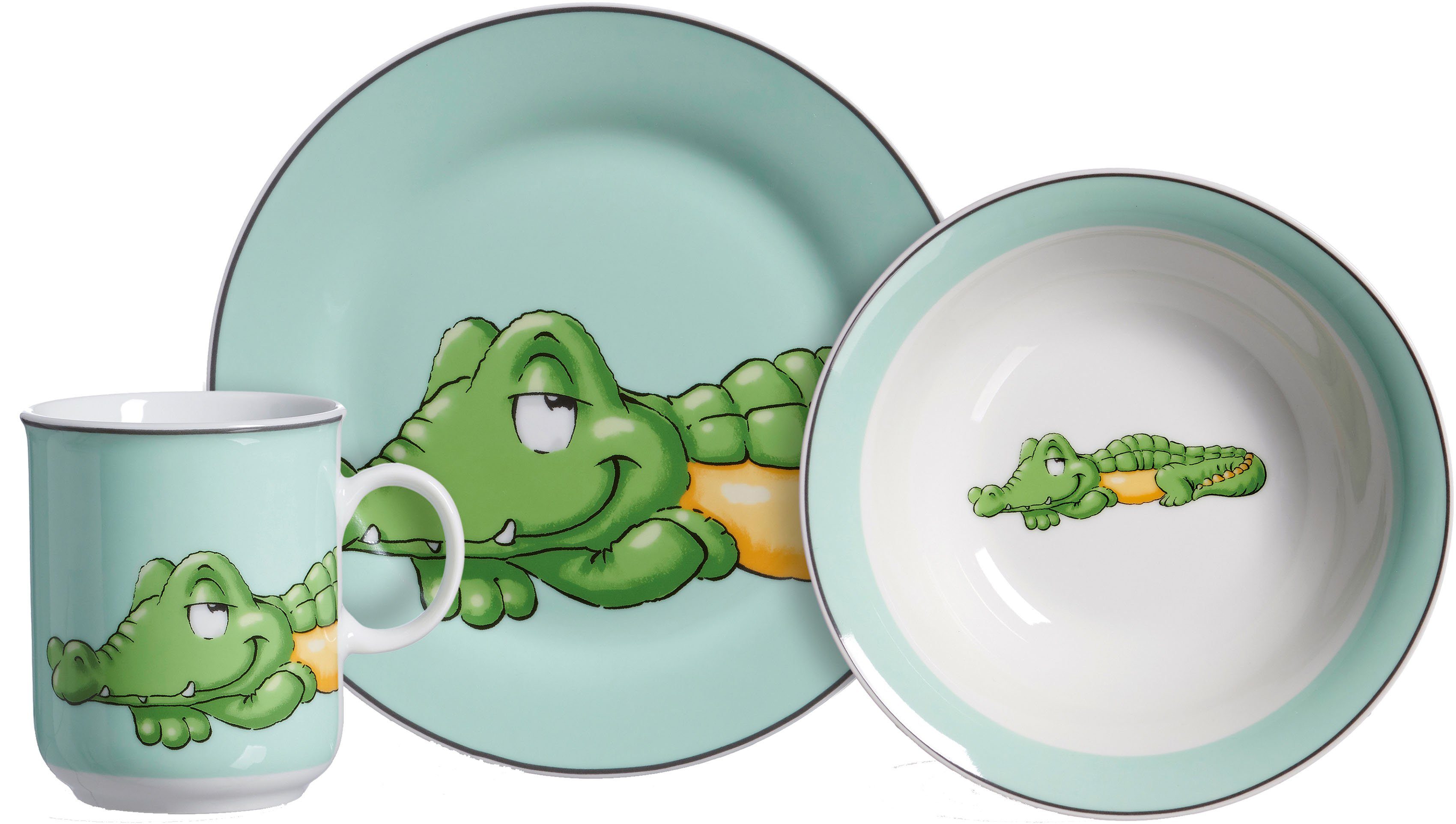 Otto Ritzenhoff & Breker Kinderservies-set Happy Zoo. Koko met krokodildecor. 3 delen. voor 1 persoon (set. 3-delig) aanbieding