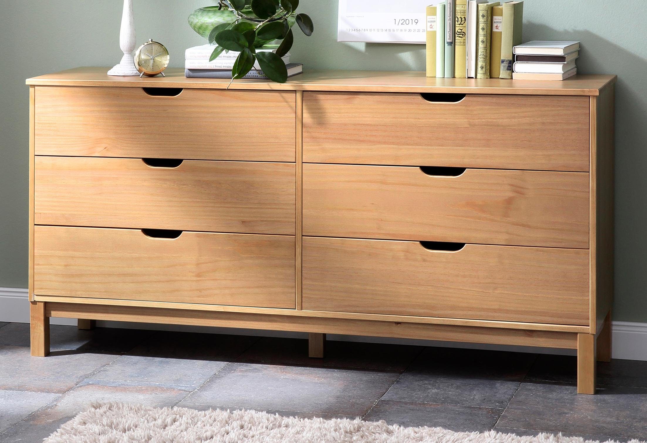 Home affaire Kast Post massief grenenhout, met vele opbergmogelijkheden, breedte 150 cm dressoirs maat 150x39x75 cm beige