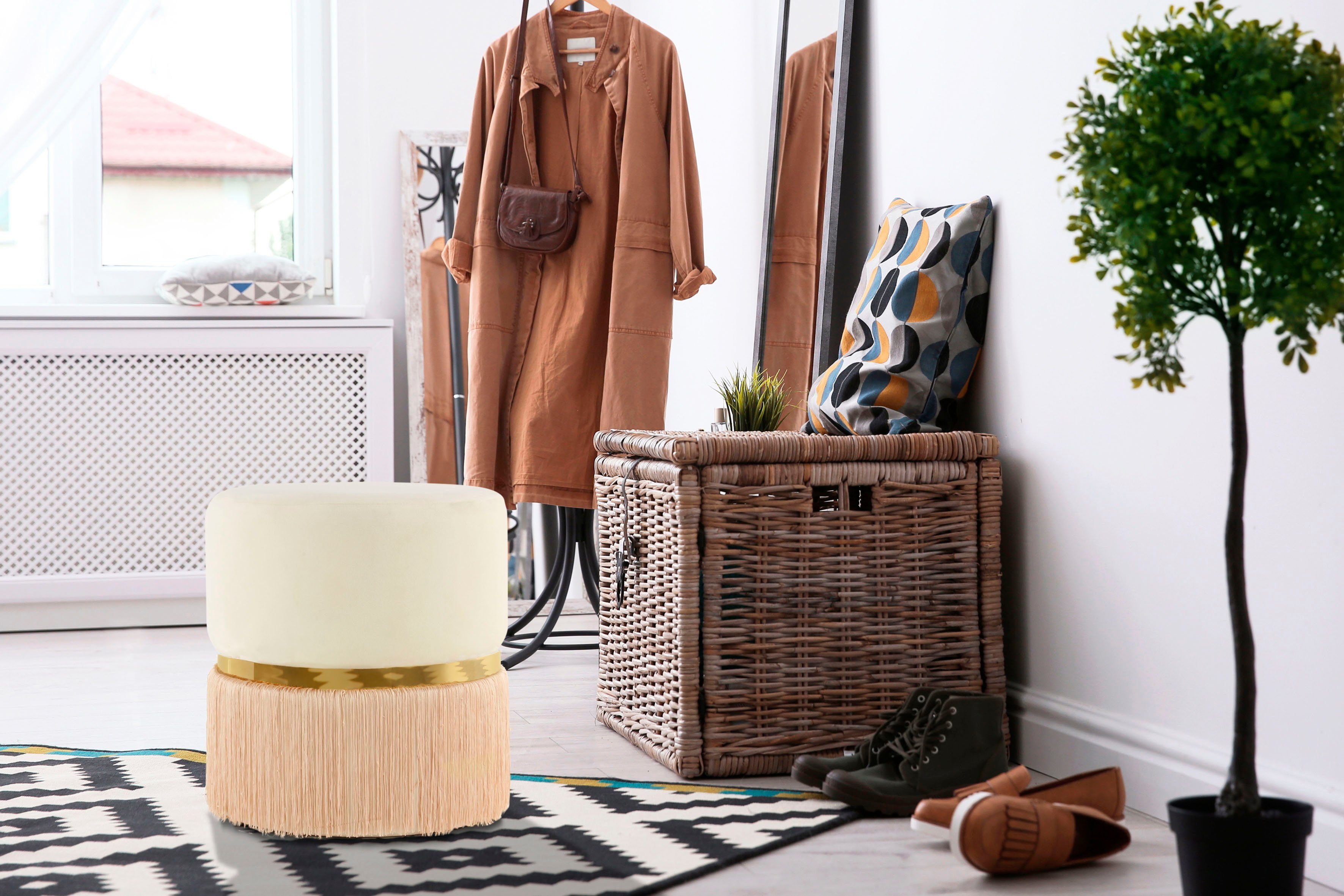 Kayoom Zithocker Kruk Rebecca 825, zitpouf in ronde vorm, met fluweelbekleding onderhoudsvriendelijk, modern, veelzijdig inzetbaar, zitting gewatteerd (1 stuk)