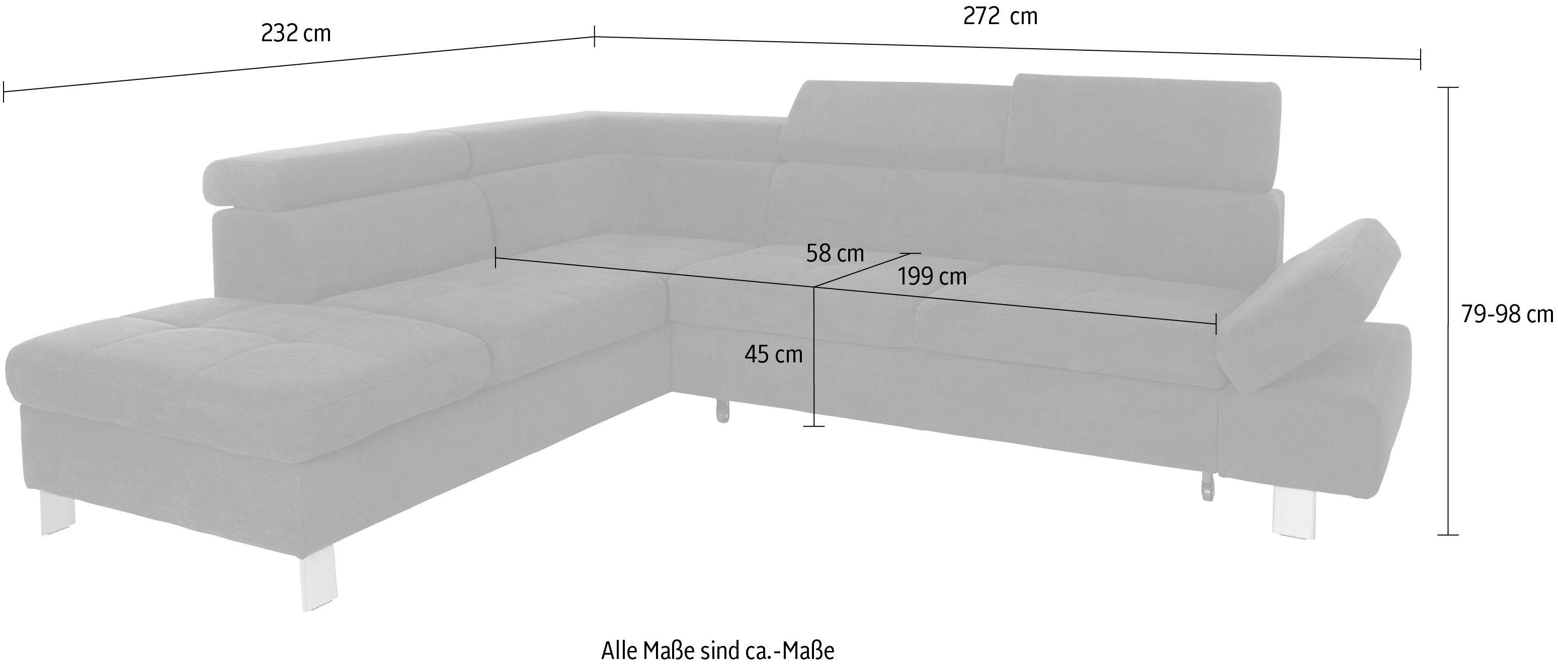 exxpo - sofa fashion Hoekbank Fiji, L-vorm met verstelbare hoofdsteun resp. rugleuning, naar keuze met slaapfunctie