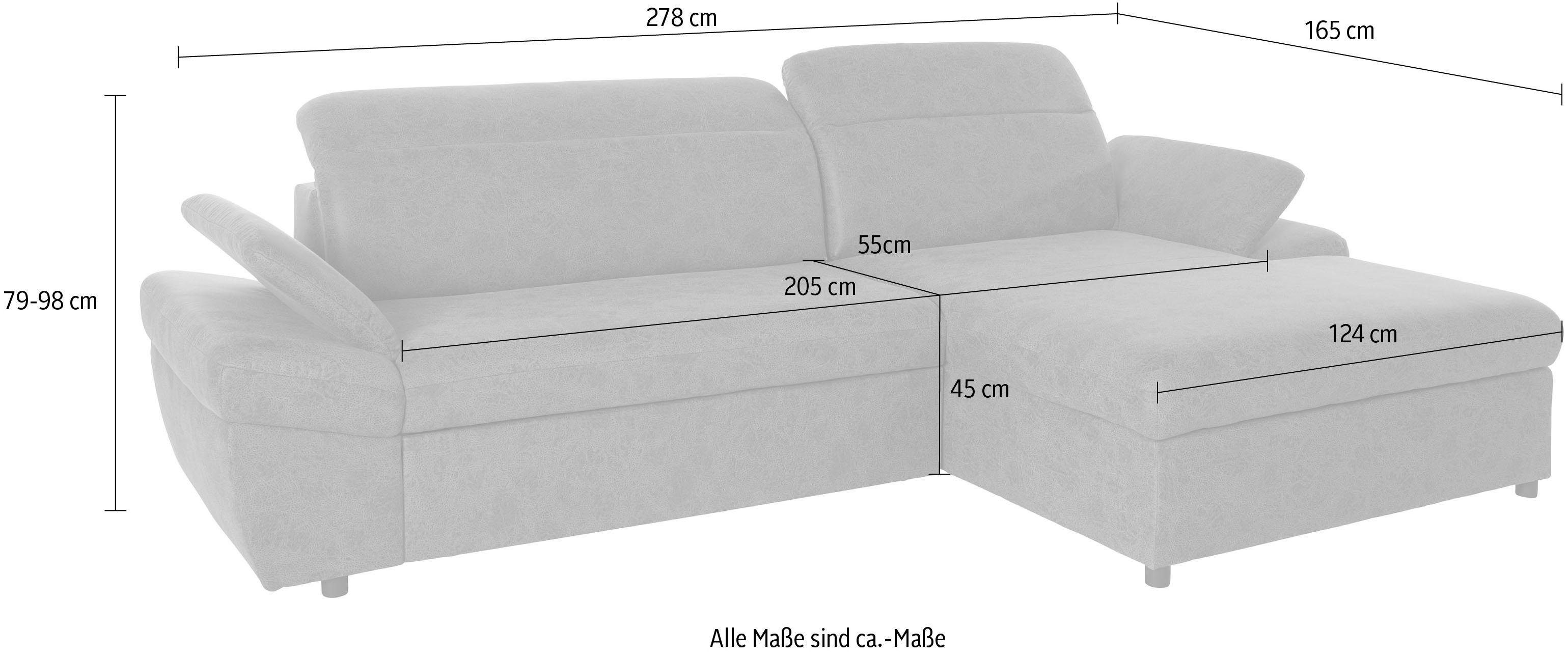 exxpo - sofa fashion Hoekbank Kyoto, incl. hoofd- en armleuningverstelling, hoog zitcomfort keuze met bedfunctie en bedlade, hoogwaardige bekleding, l-vorm