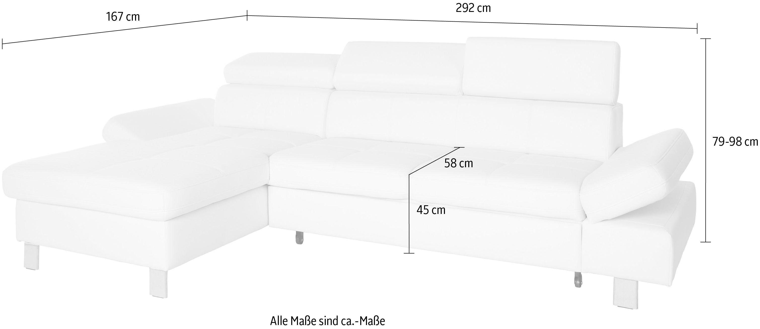 exxpo - sofa fashion Hoekbank Fiji, hoogwaardige afwerking in zitting en rug, L-vorm comfortabel door hoofd- en armverstelling, optioneel met bedfunctie