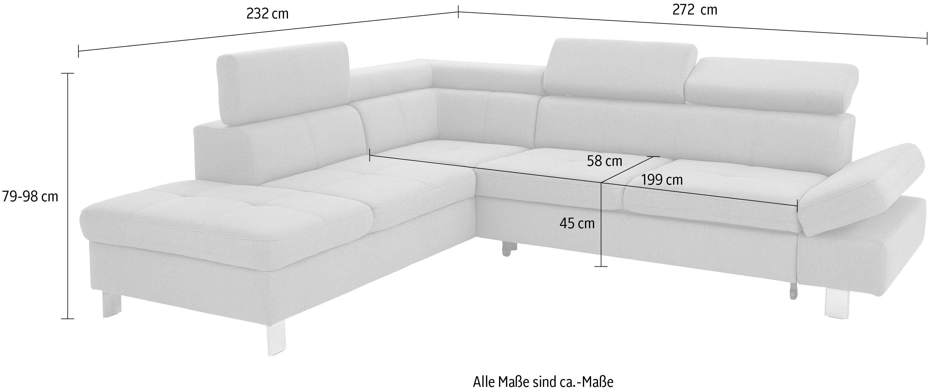 exxpo - sofa fashion Hoekbank Fiji, L-vorm met verstelbare hoofdsteun resp. rugleuning, naar keuze met slaapfunctie