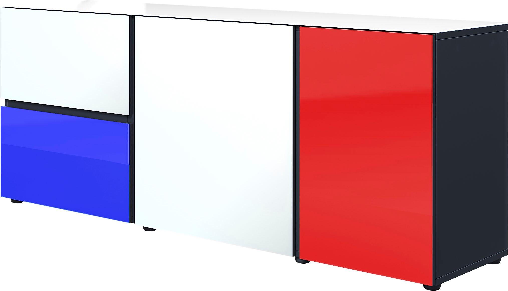 GERMANIA Tv-meubel Ideeus Breedte 164 cm, fronten en bovenblad met glas-inlay's in verschillende kleuren
