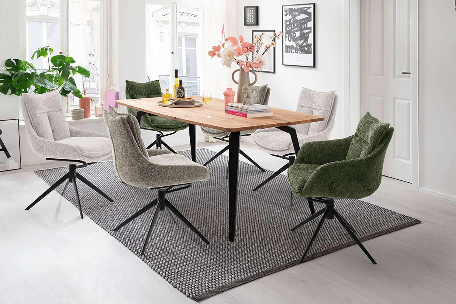 MCA furniture Eetkamerstoel (2-set), draaibaar 360°, draai- & schommelfunctie, belastbaarheid 120 kg
