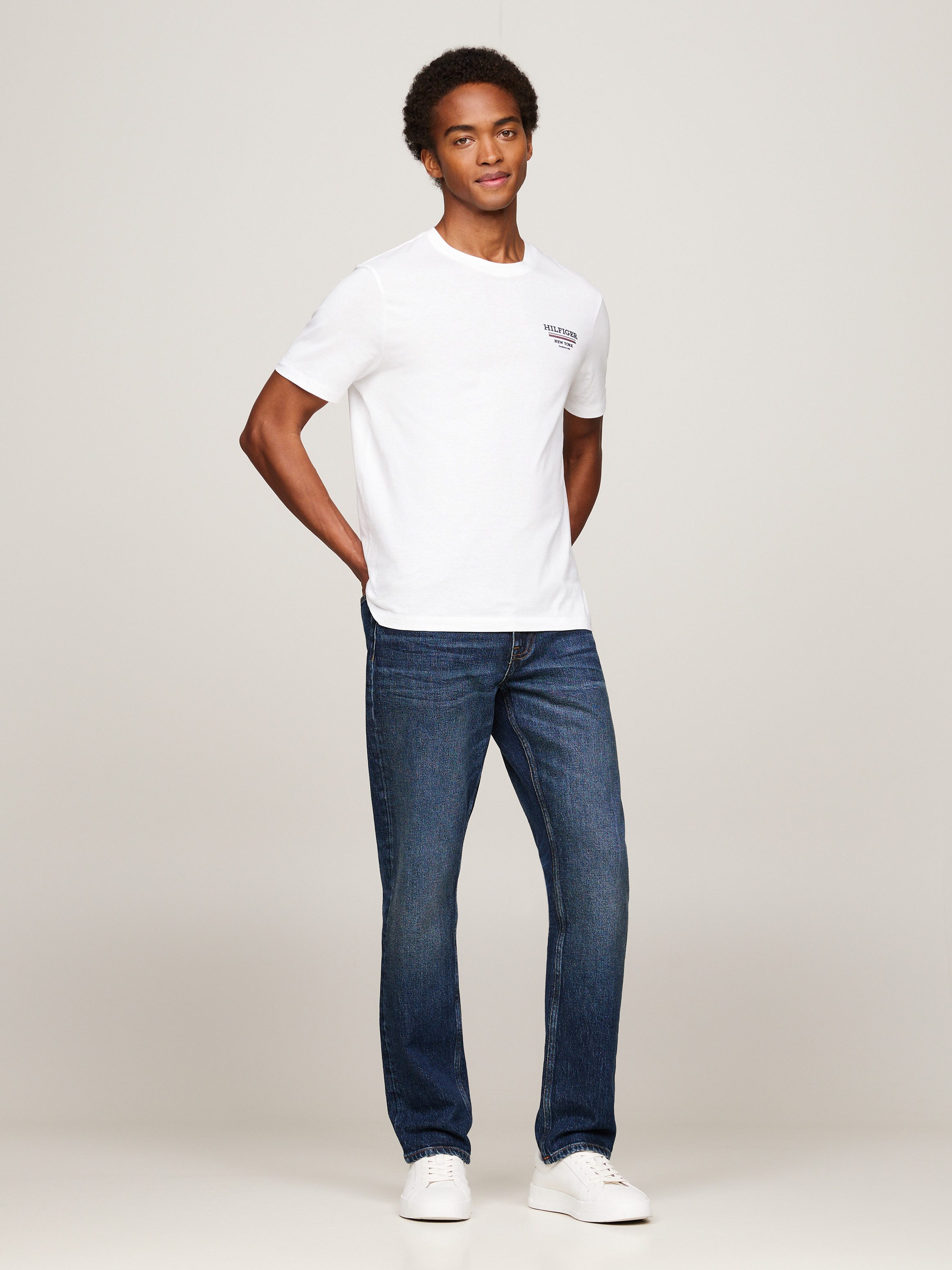 Tommy Hilfiger T-shirt HILFIGER GLOBAL STRIPE TEE contrastkleurige print op de borst