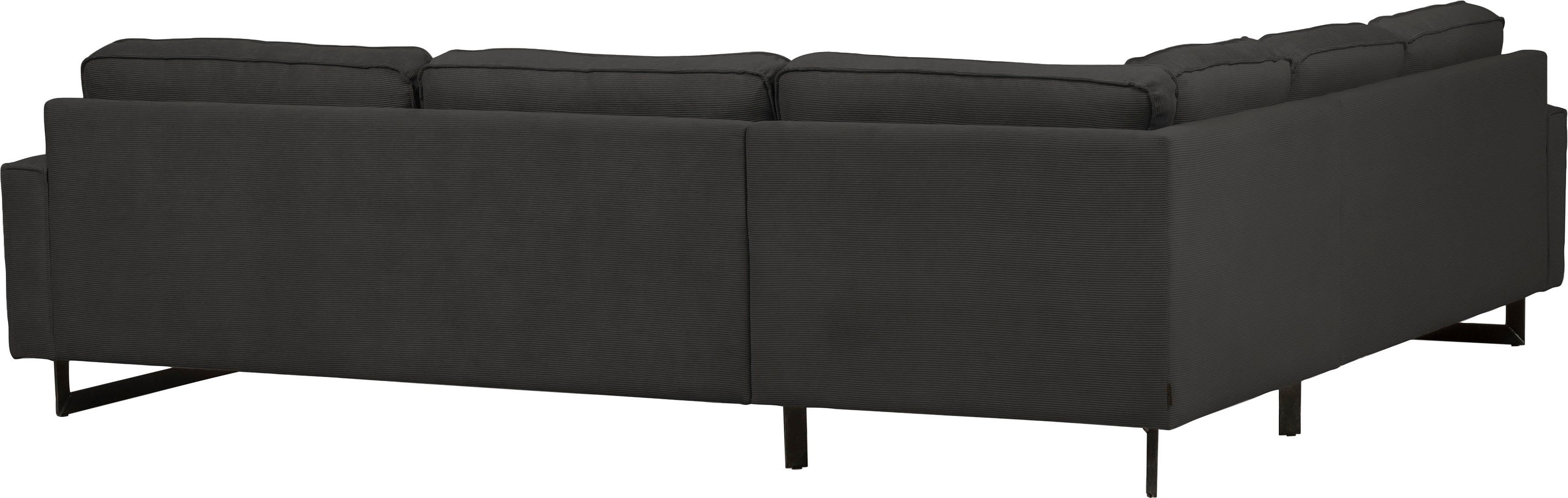 Places of Style Hoekbank Pinto, XXL, 250/290 cm, lange arm, ottomane Cord, chenille, leerlook, met bies, metalen voeten, golfondersteuning