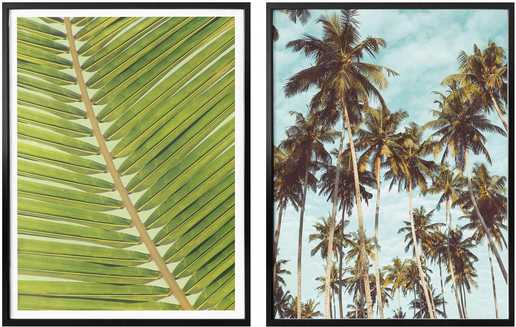 Wall-Art Poster Palmbladeren met lijst, poster, artprint, wandposter (set, 2 stuks)