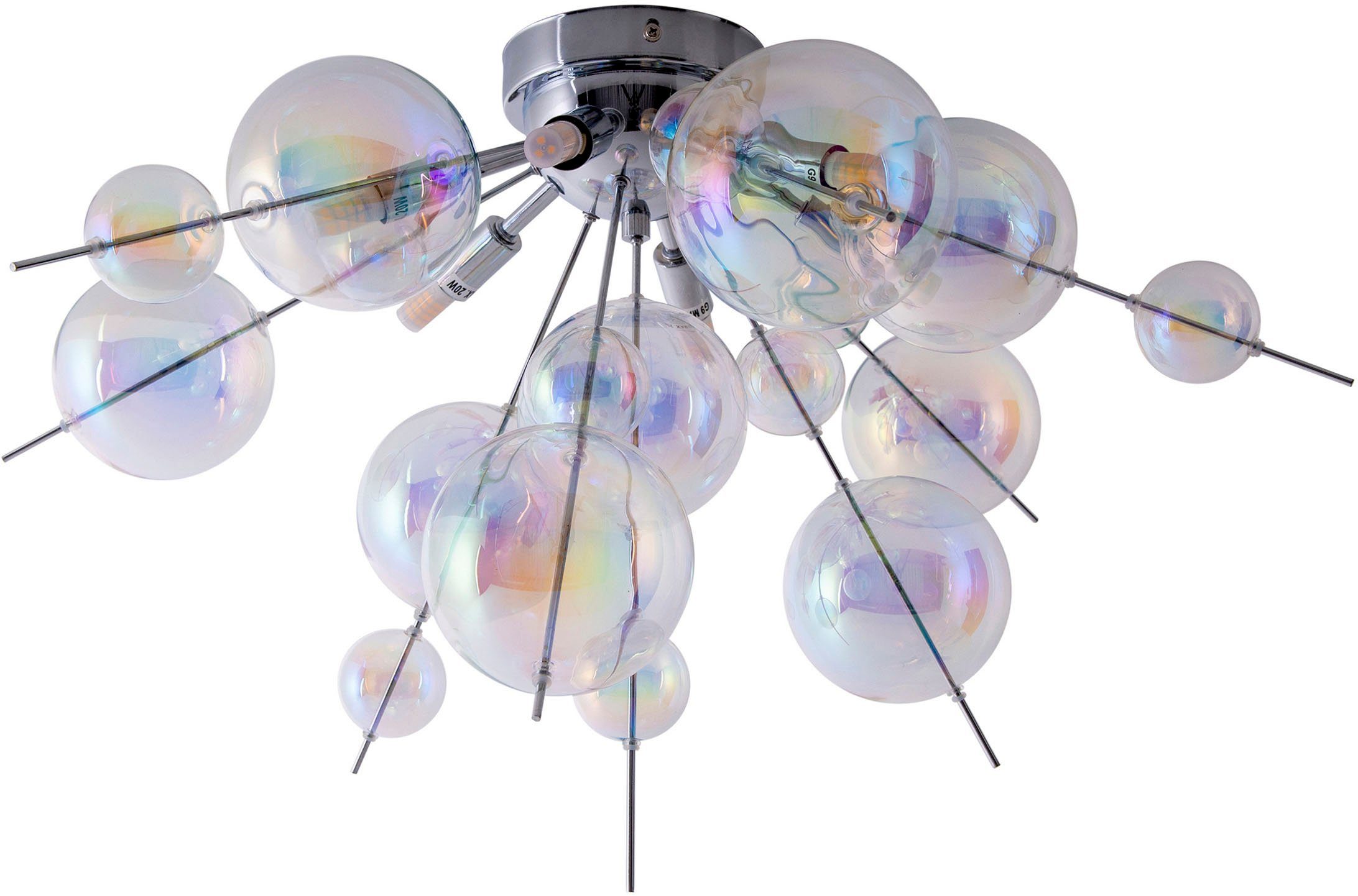 näve Plafondlamp Explosie iriserende, transparante glazen bollen, voor 6 x g9 fitting, ø 57 cm (1 stuk)