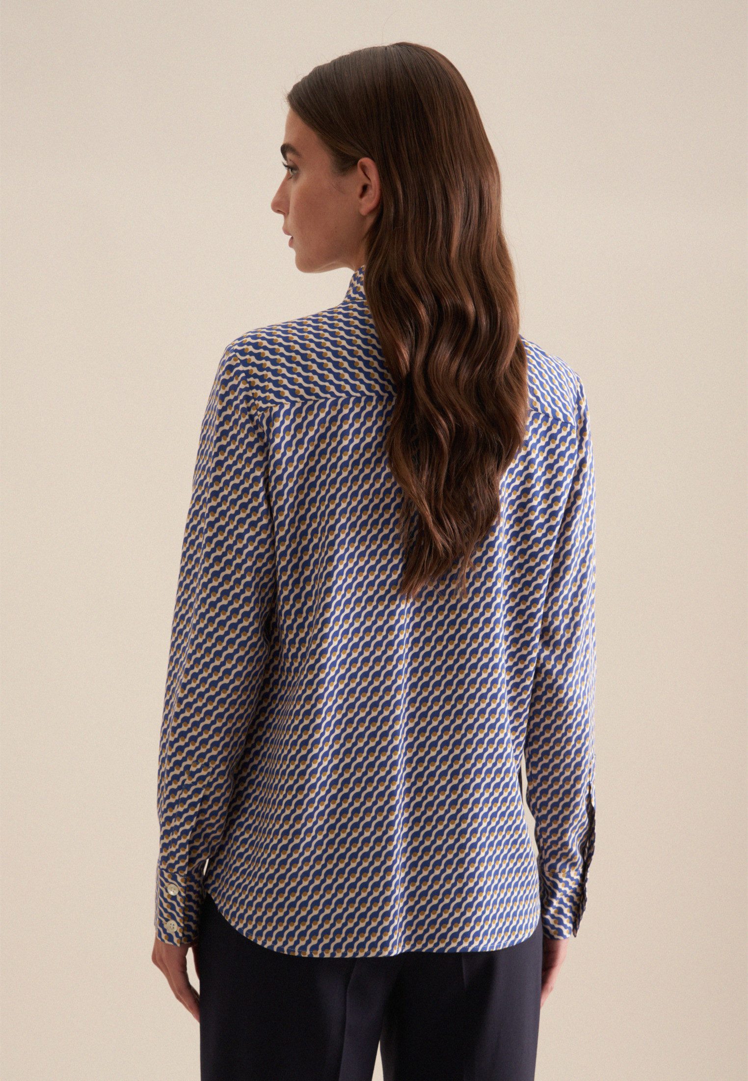 seidensticker Overhemdblouse Zwarte roos Lange mouwen kraag print