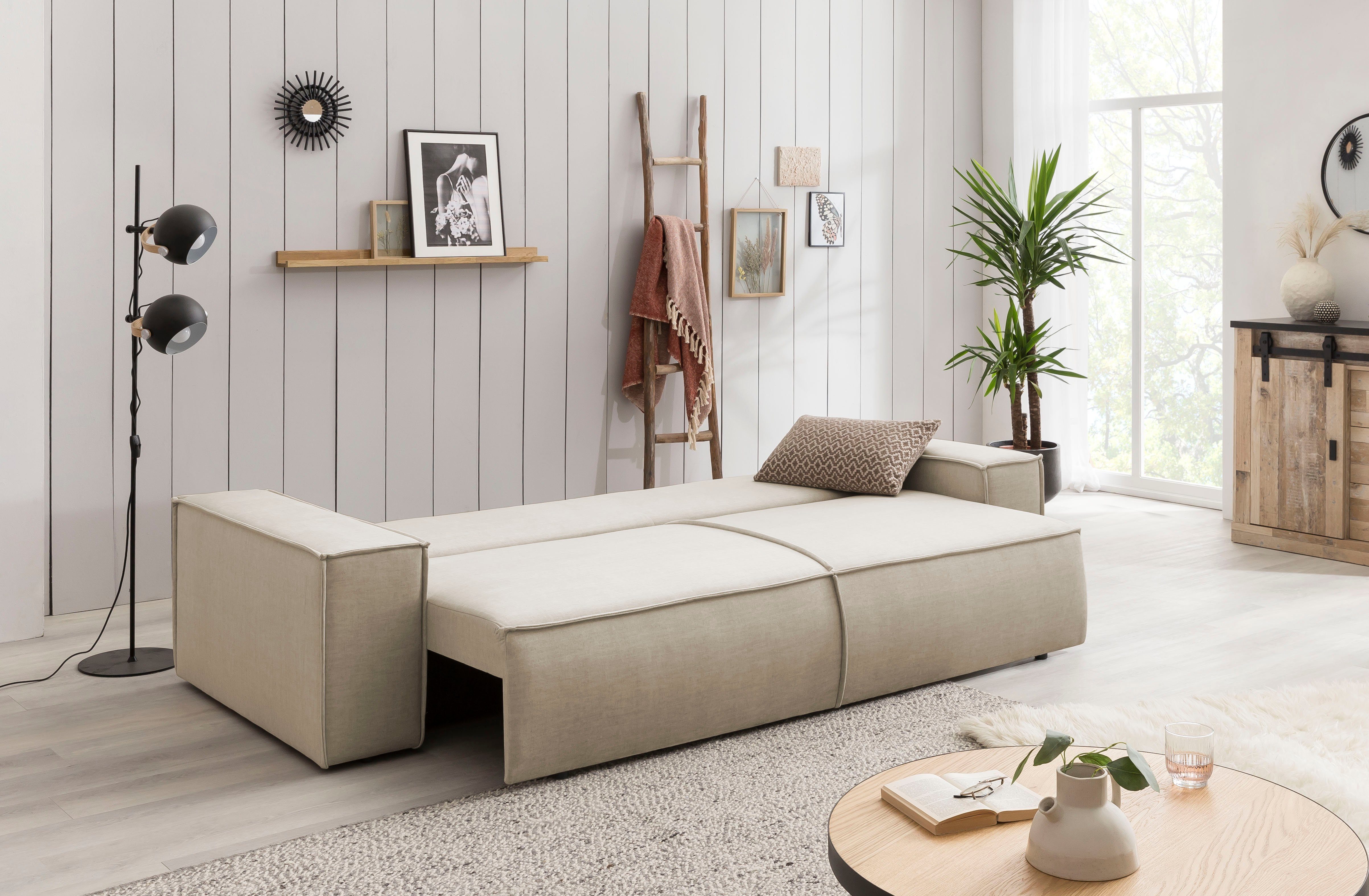 Home affaire 3-zitsbank SHERWOOD slaapbank (257 cm) ribfluweel, velours, vintage lederlook