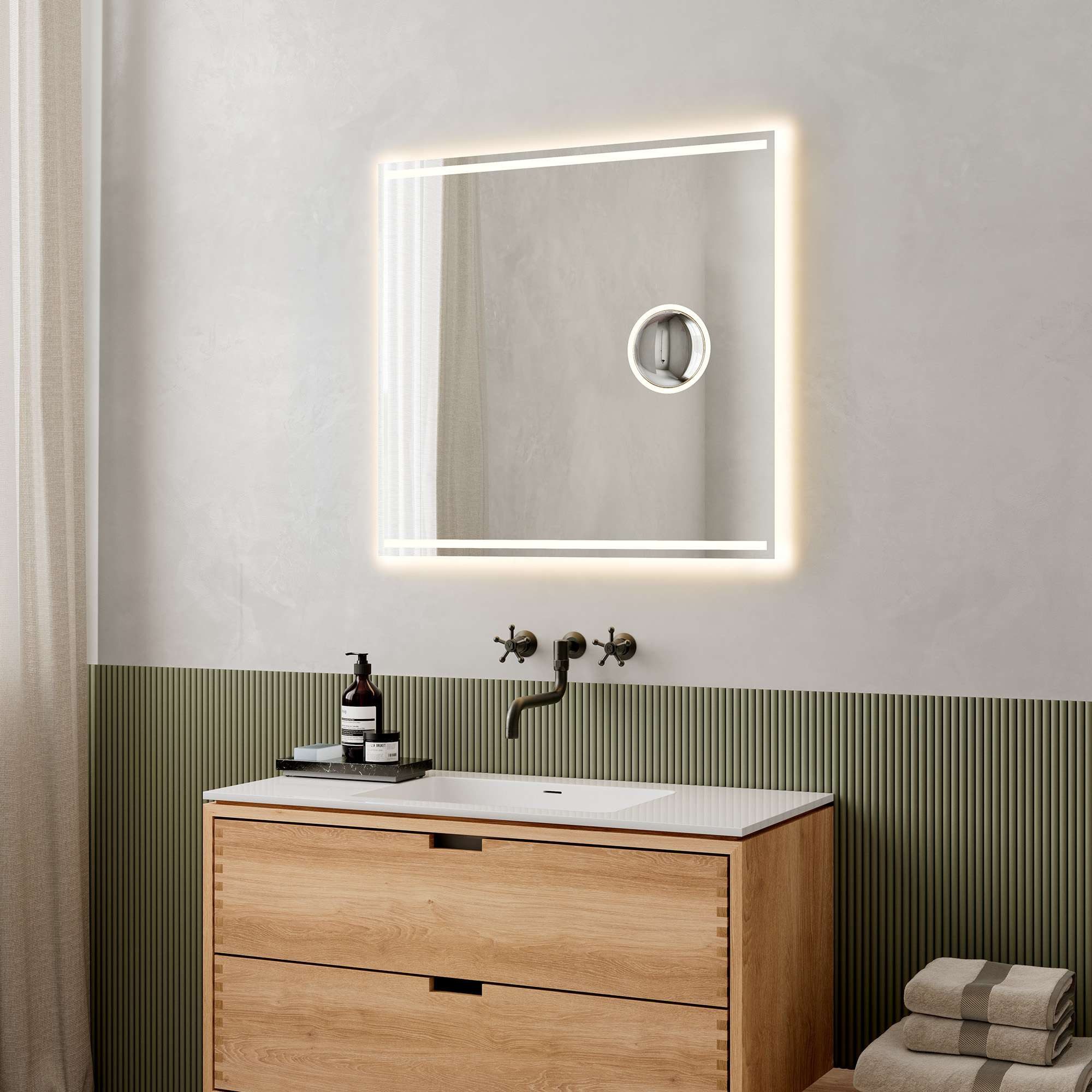 Loevschall Badspiegel Focus, spiegel met verlichting, geïntegreerde make-up spiegel