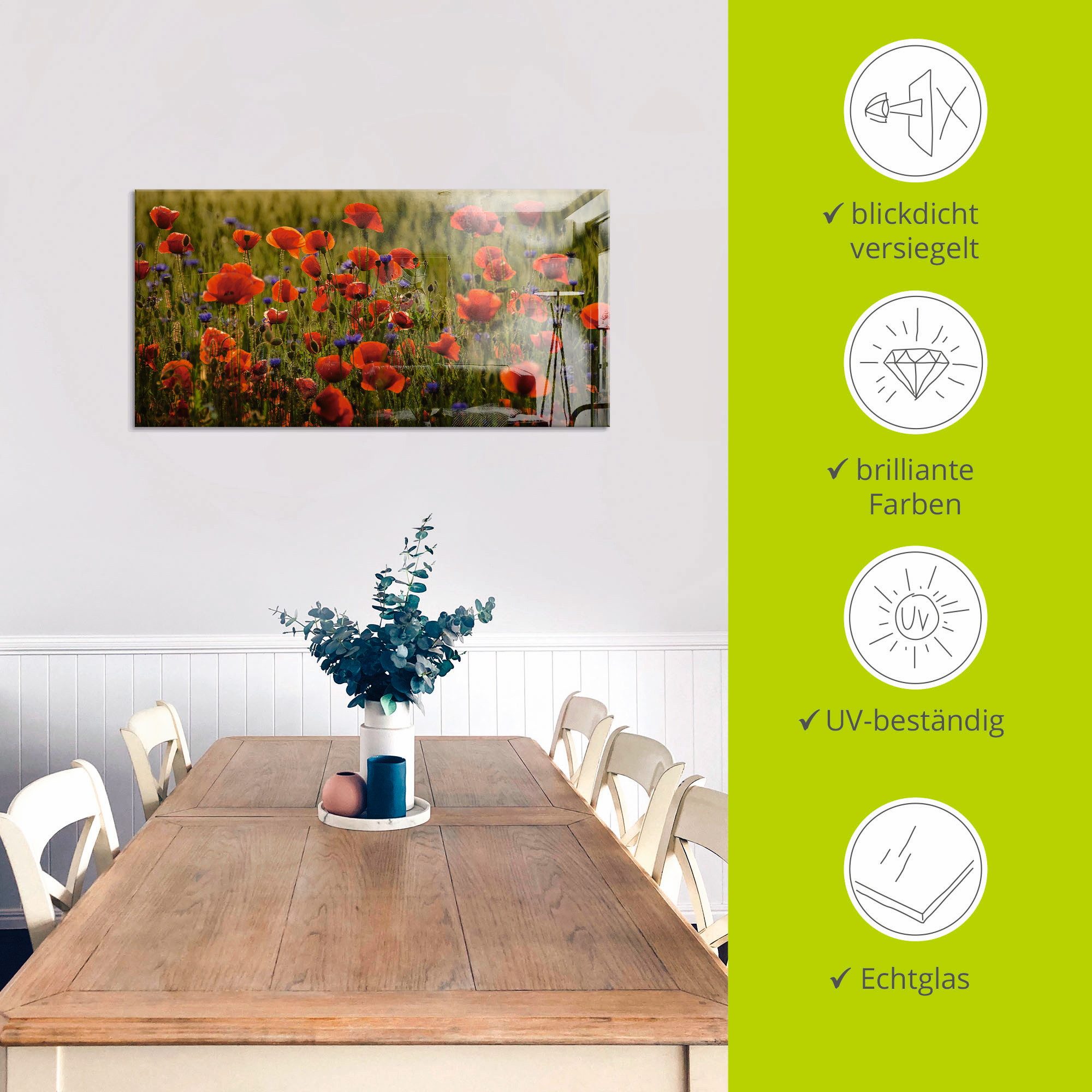 Artland Print op glas Zomerse klaproos in verschillende maten