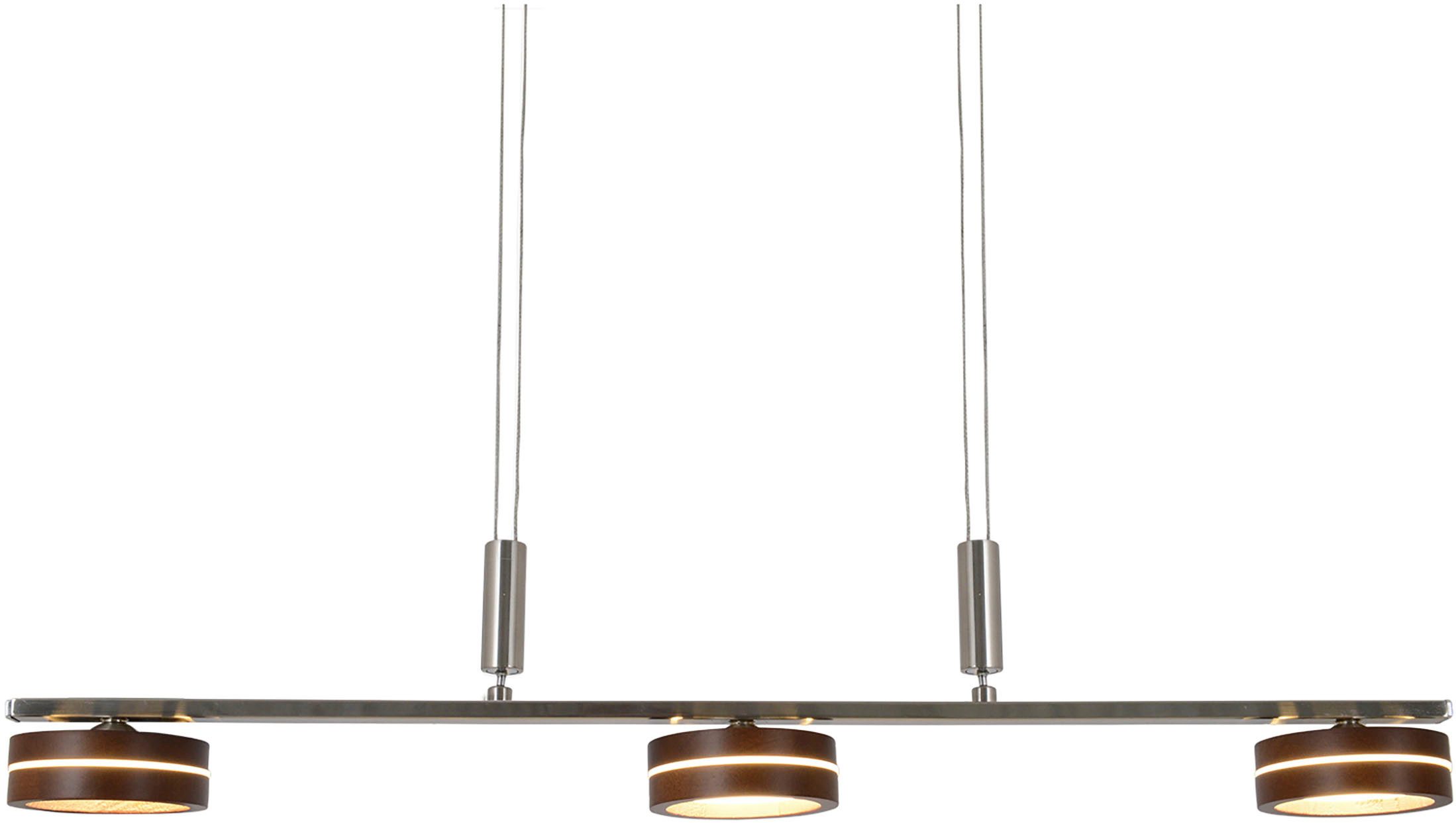 näve Led-hanglamp Triberg 3-vlamig, kappen van hout (eiken), wanddimmer, hoogte verstelbaar 80-150 cm (1 stuk)