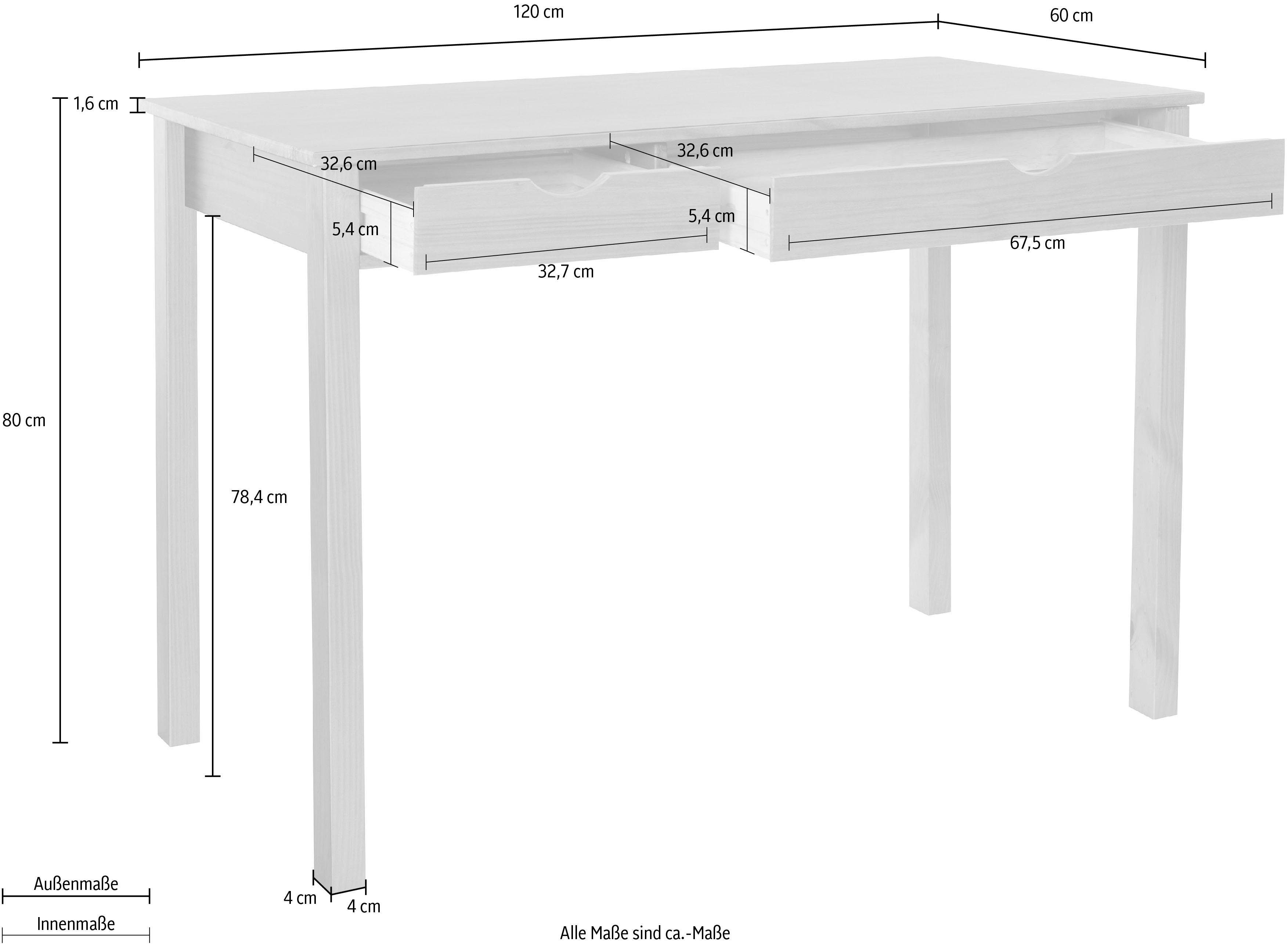 INOSIGN Bureau Gava massief grenenhout, voor het thuiskantoor, laptoptafel breedte 120 cm