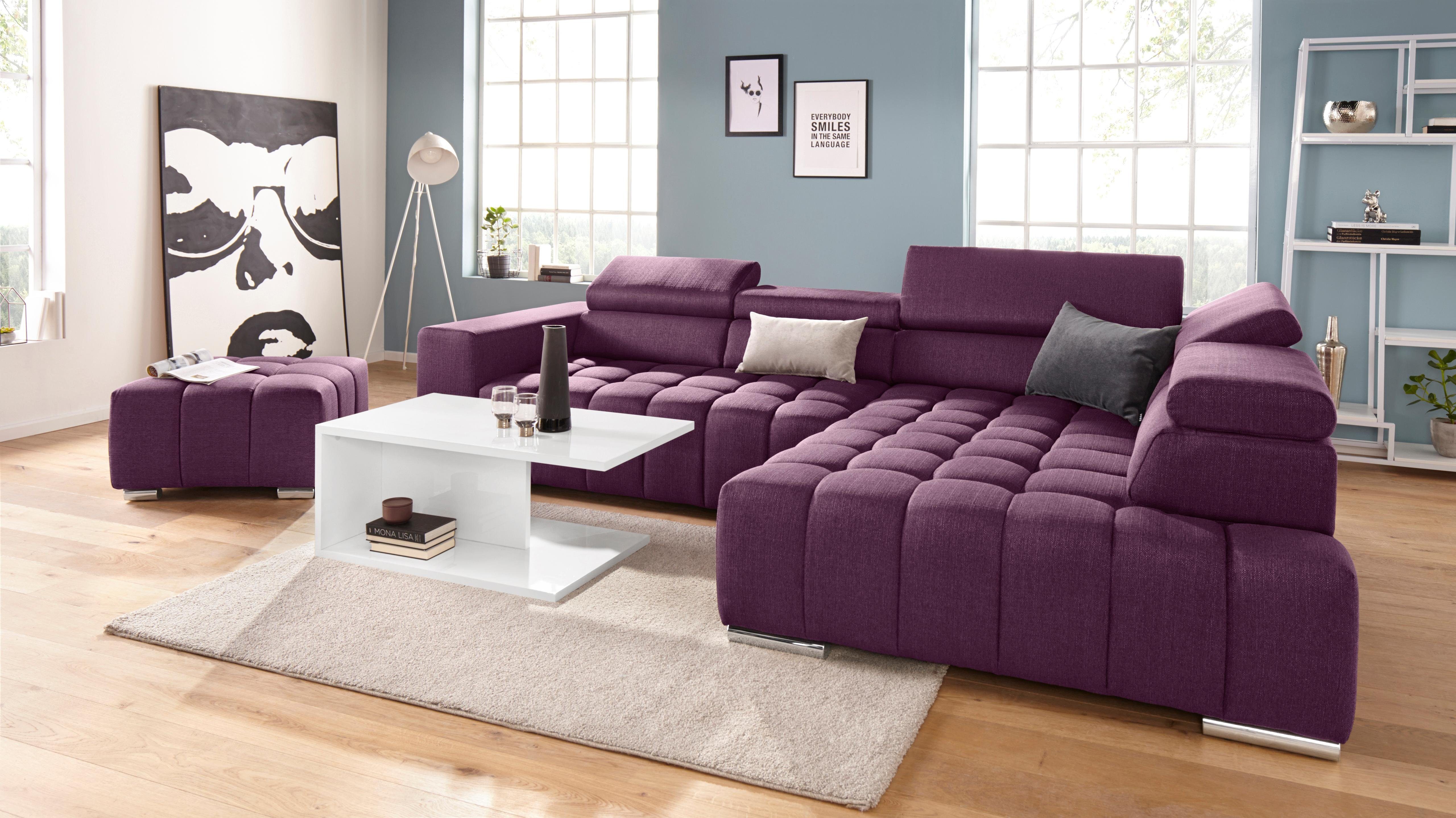 exxpo - sofa fashion Hoekbank Elias, actuele kruissteek in de zitting, comfortabel, L-vorm met verstelbare hoofdsteun resp. rugleuning, naar keuze met slaapfunctie