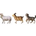 ulpe woodart kribbefiguur schaap, geit, hond handwerk, hoogwaardig houtsnijwerk (set, 3 stuks) multicolor