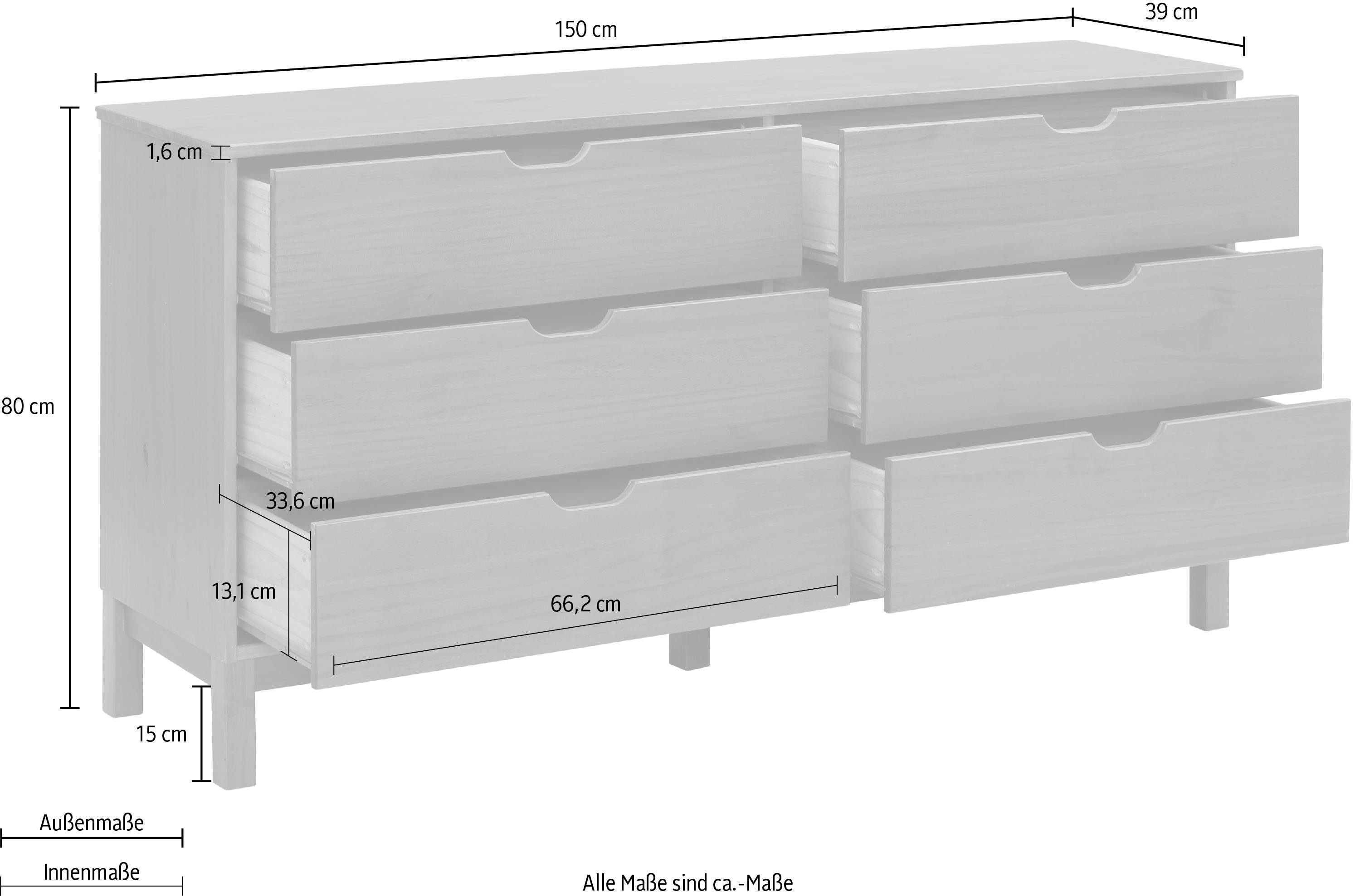 Home affaire Kast Post massief grenenhout, met vele opbergmogelijkheden, breedte 150 cm