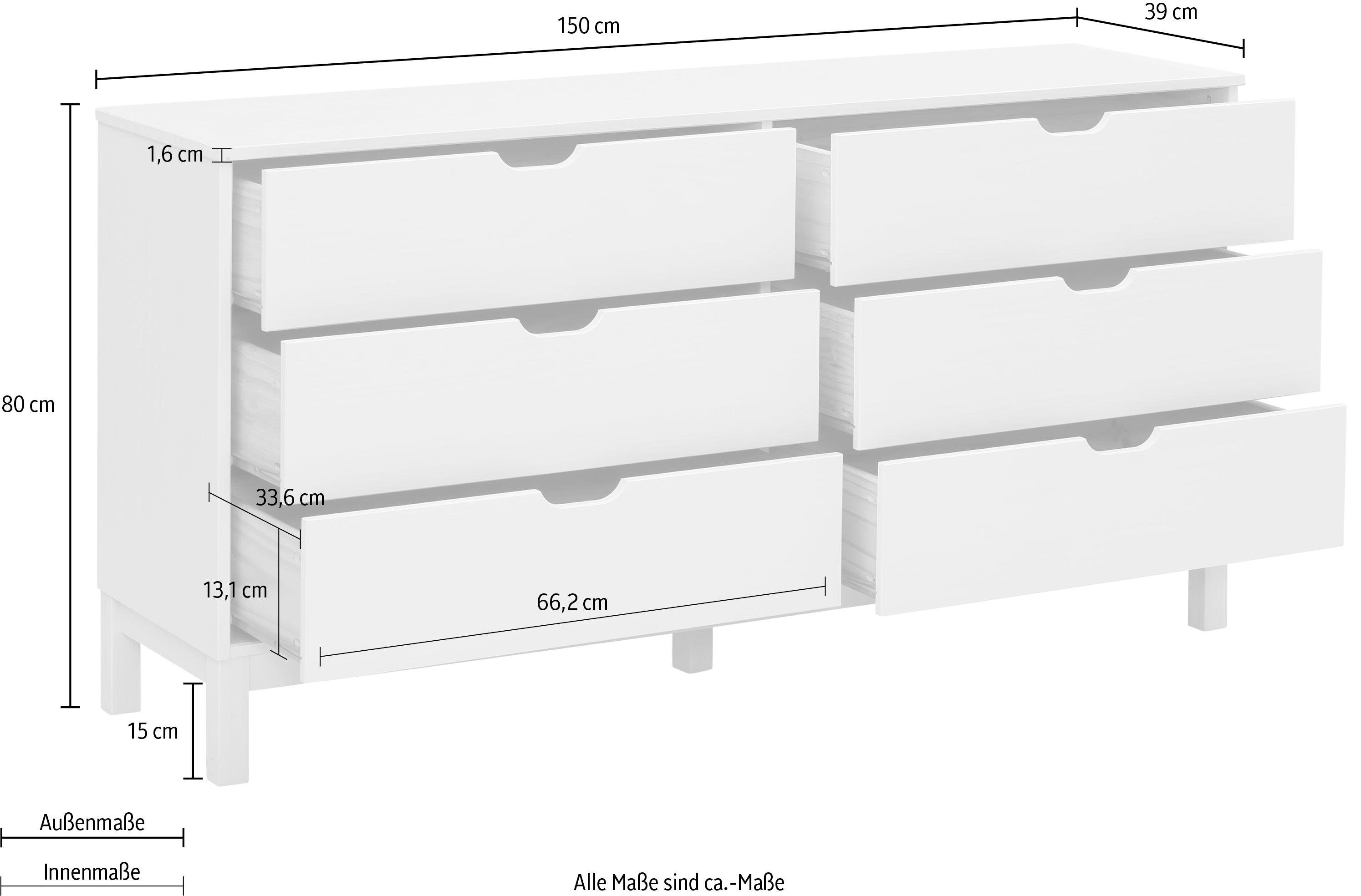 Home affaire Kast Post massief grenenhout, met vele opbergmogelijkheden, breedte 150 cm