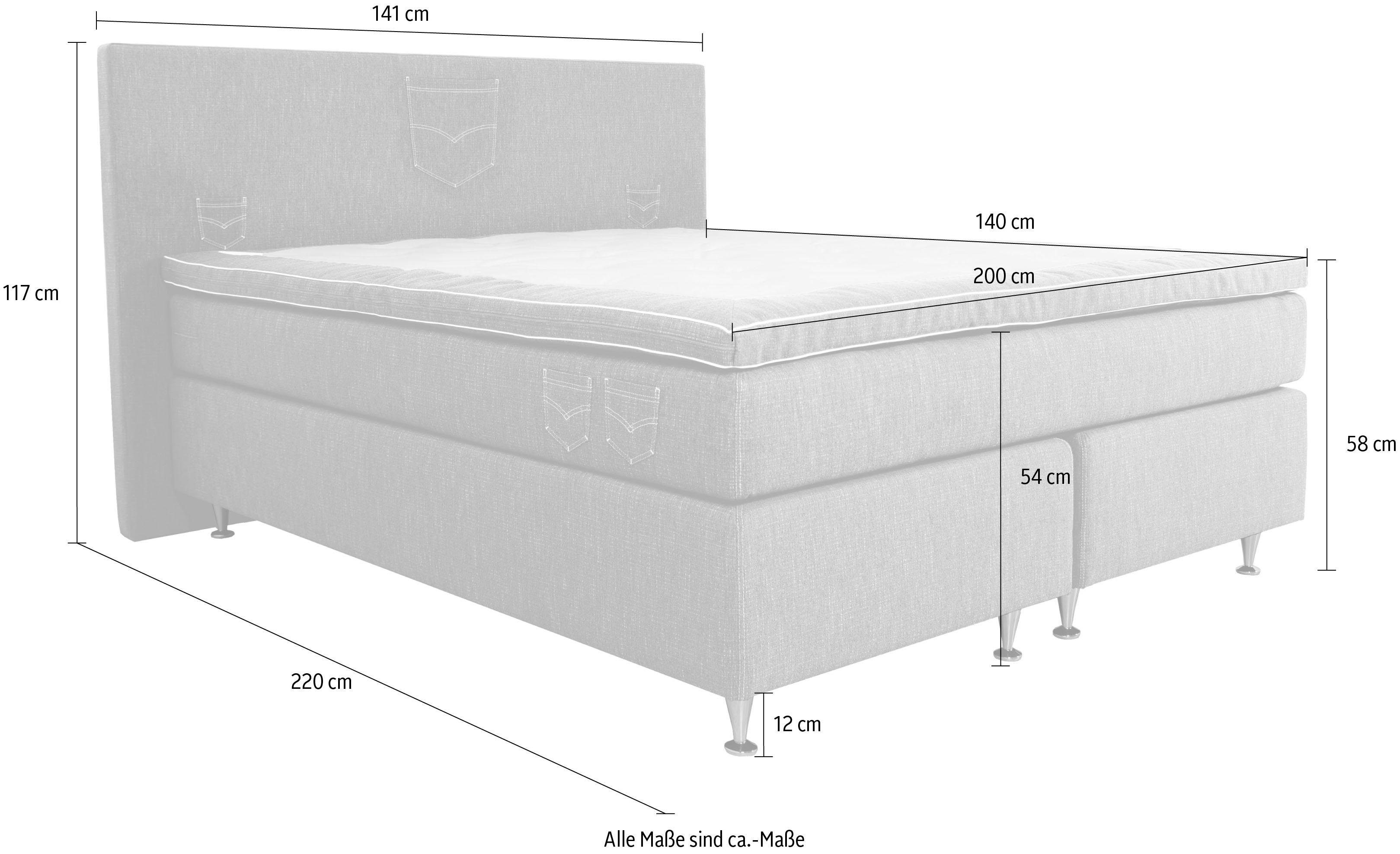 INOSIGN Boxspring Zahara incl. topmatras, bijzondere highlight: opgestikte jeanszakken - look