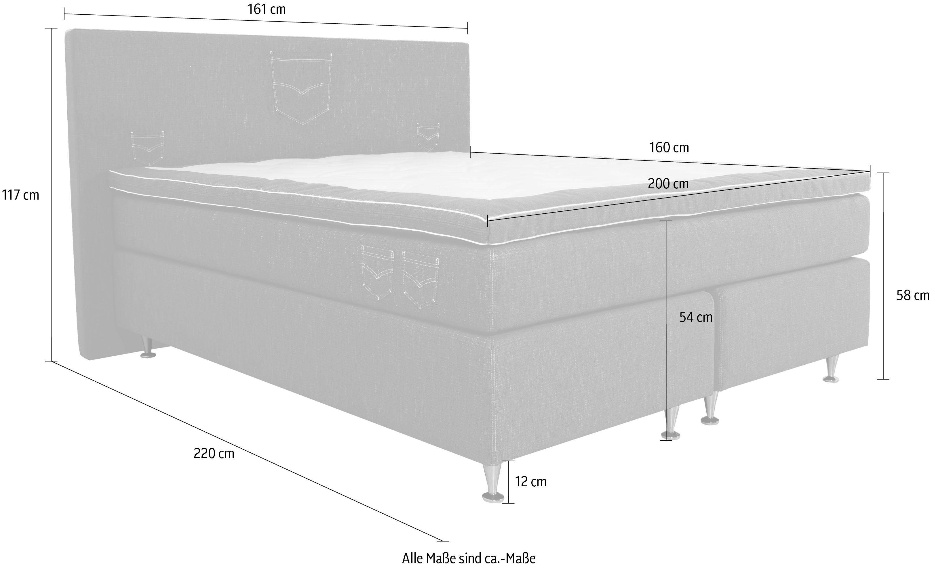 INOSIGN Boxspring Zahara incl. topmatras, bijzondere highlight: opgestikte jeanszakken - look