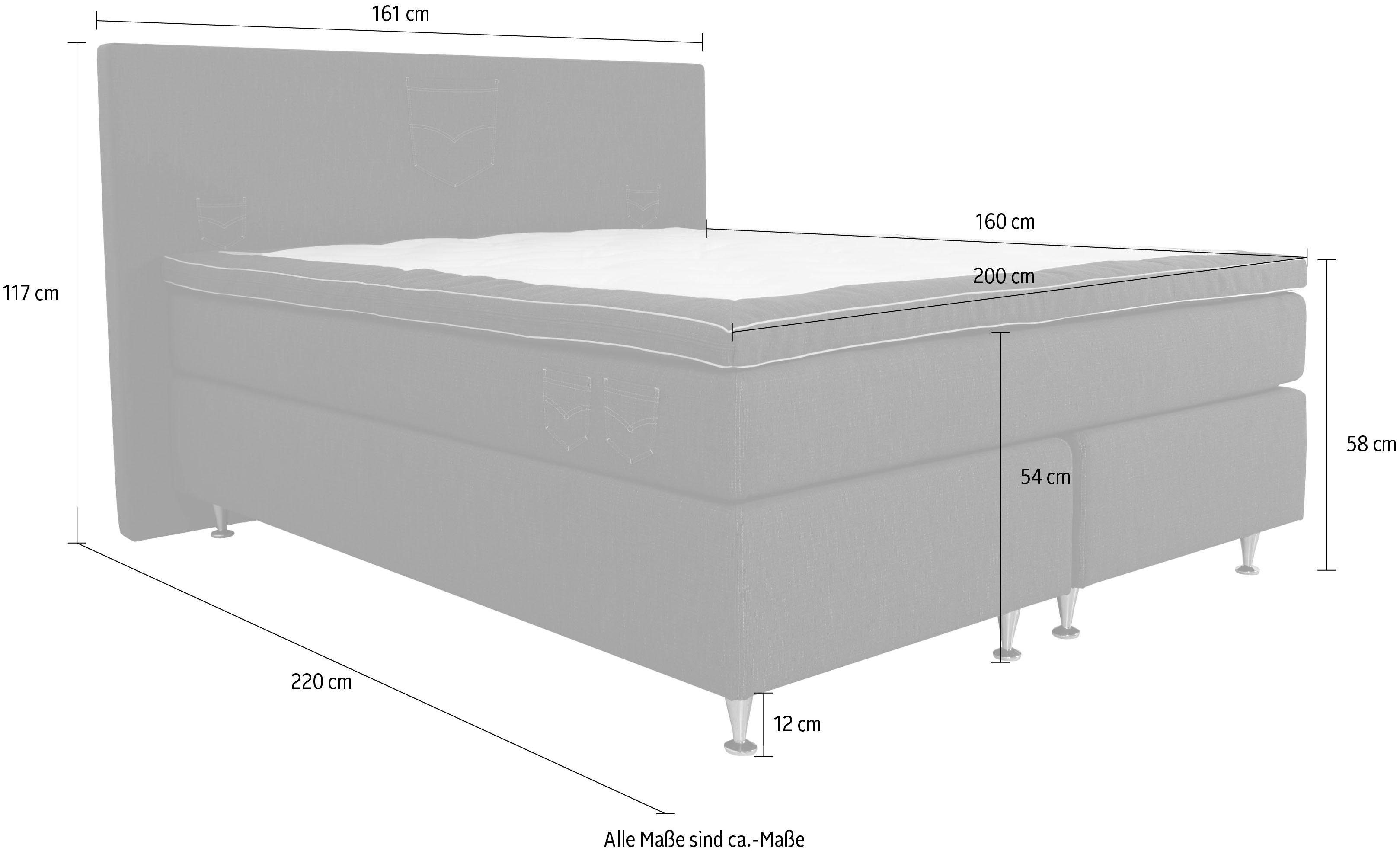 INOSIGN Boxspring Zahara incl. topmatras, bijzondere highlight: opgestikte jeanszakken - look