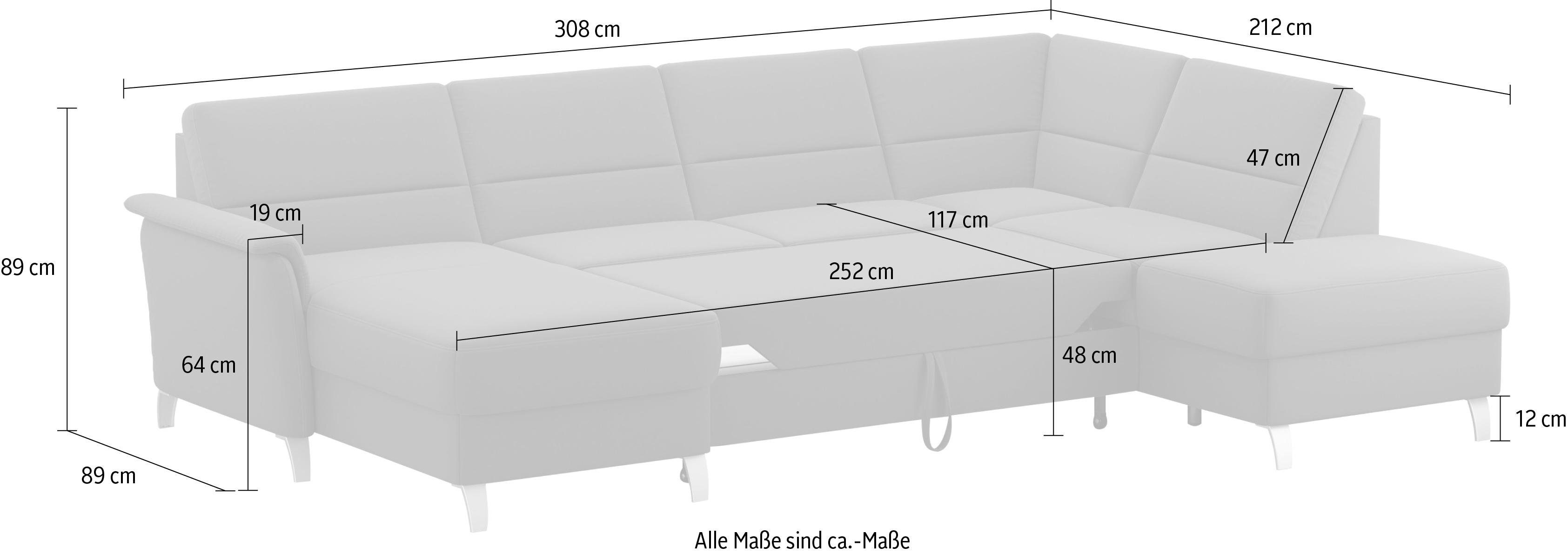 sit&more Zithoek Palmera U-vorm, B: 308 cm optioneel bedfunctie & bedlade, veerkern
