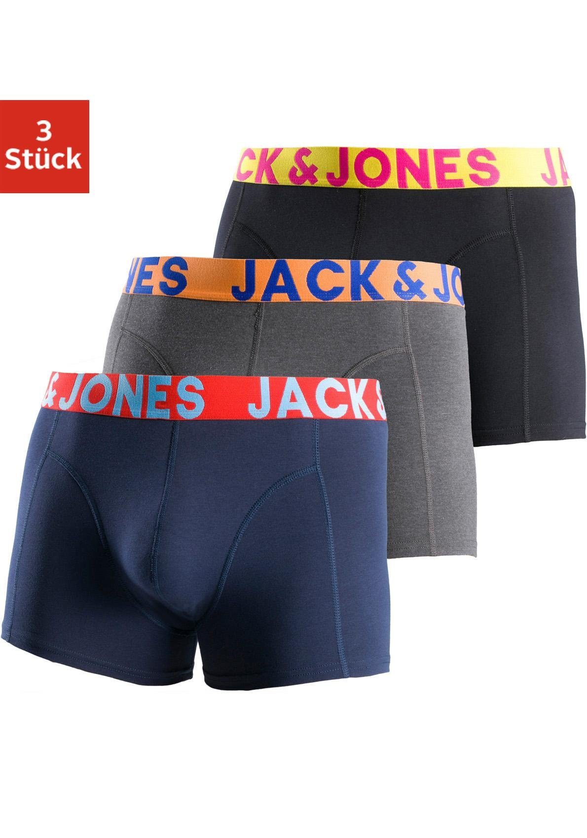 Jack & Jones Boxershort JACCRAZY SOLID met modieus veelkleurige weefband (set, 3 stuks)