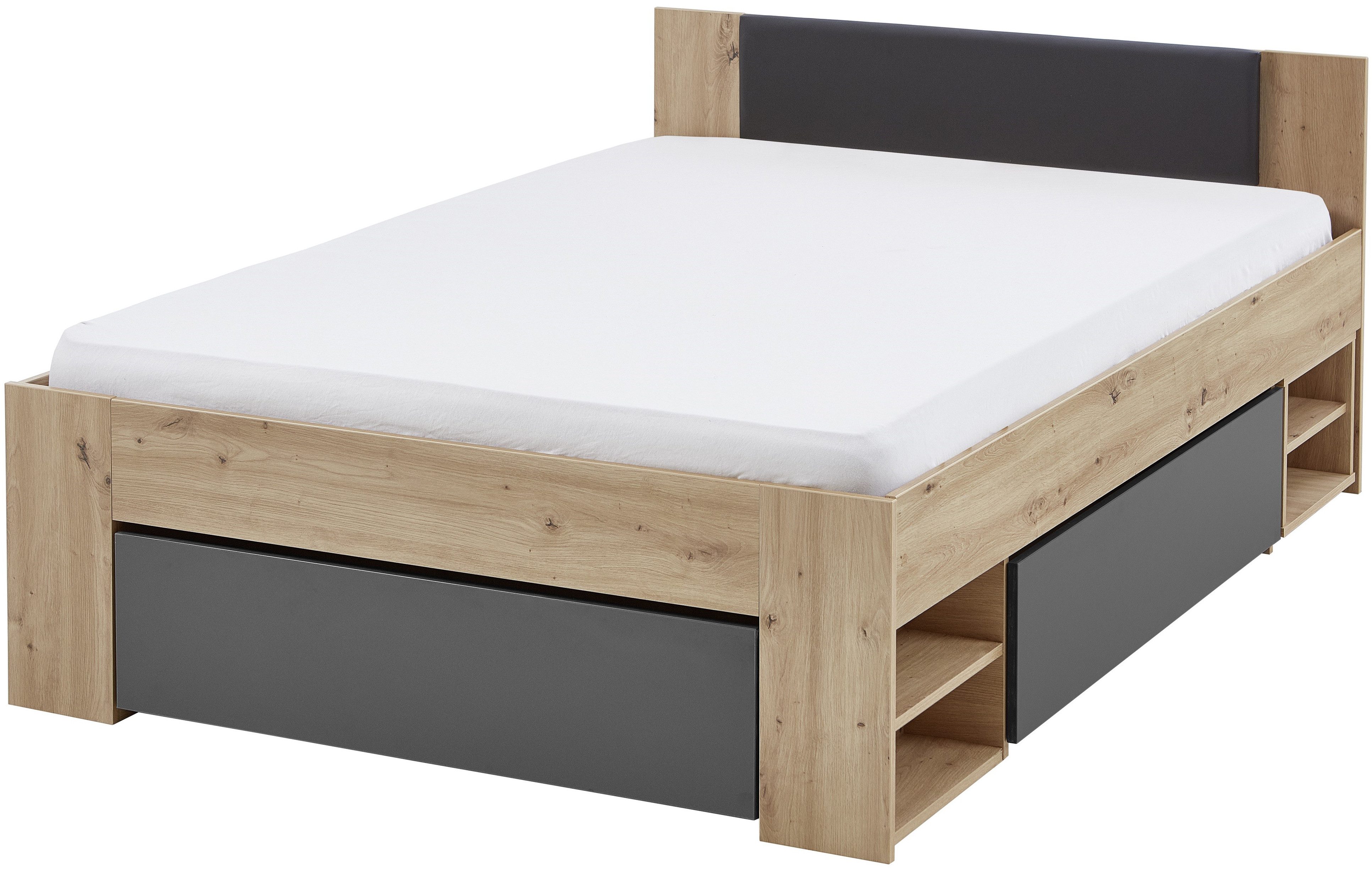 Relita Ledikant met bergruimte Stefan met grote lades en Nako op wielen, incl. latten met comfortabele lighoogte, verkrijgbaar in 2 breedtes en 2 kleuren
