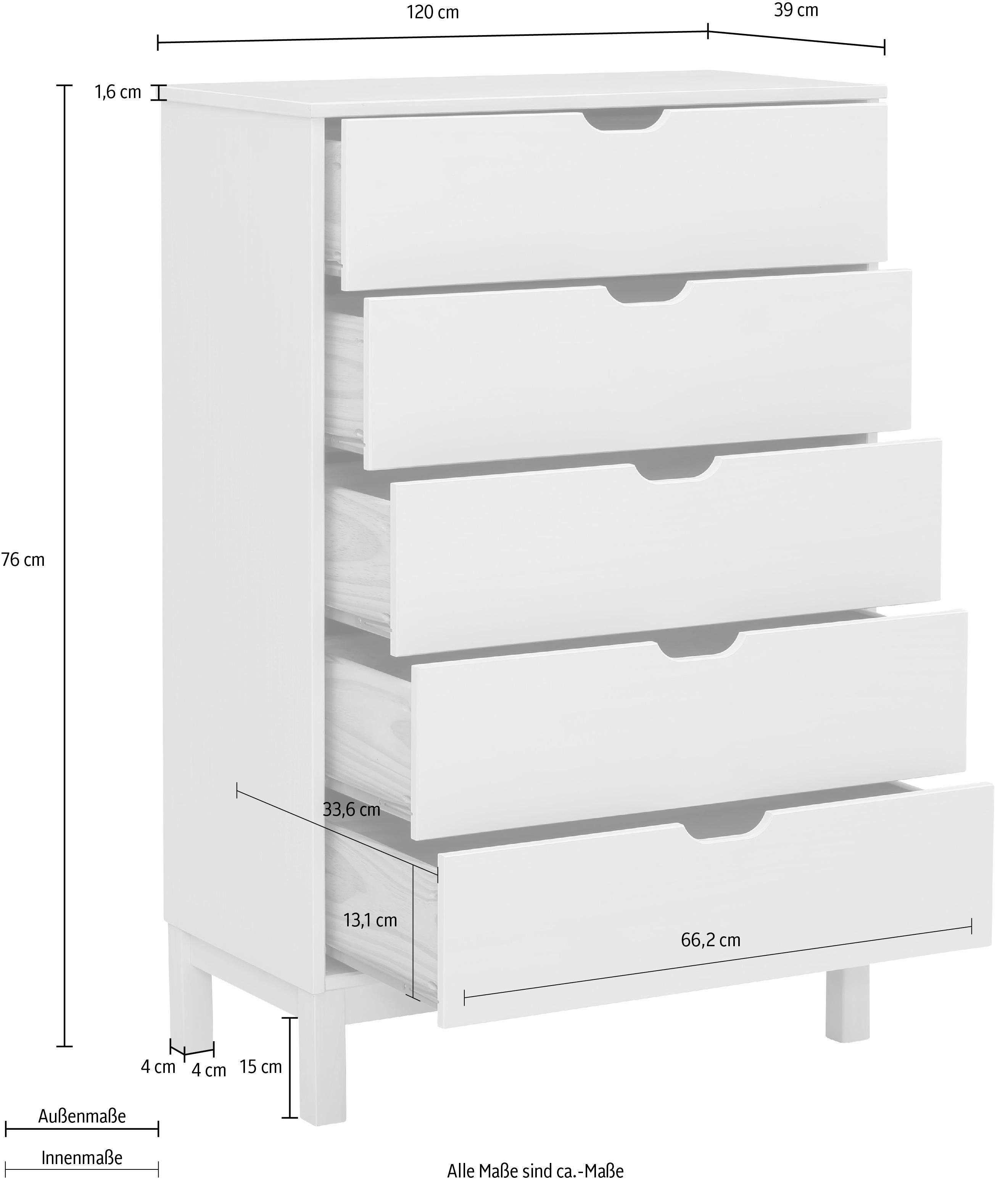 Home affaire Kast Post massief grenenhout, met vele opbergmogelijkheden, breedte 76 cm