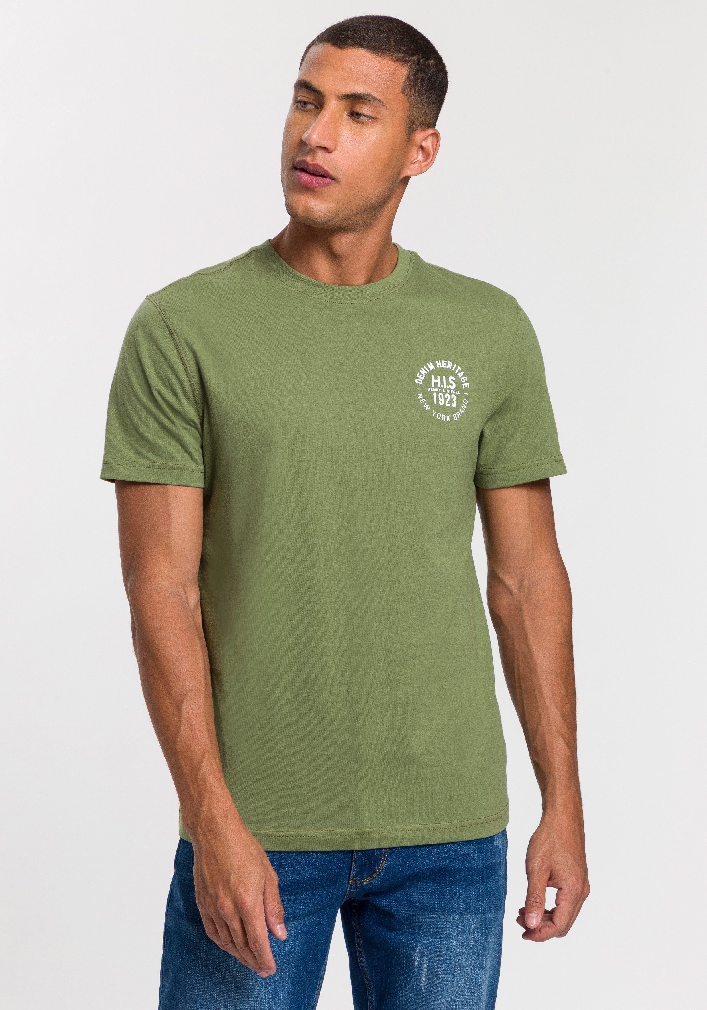 H.I.S T-shirt smal gesneden, bedrukt ontwerp, van 100% katoen (3-delig, Set van 3)