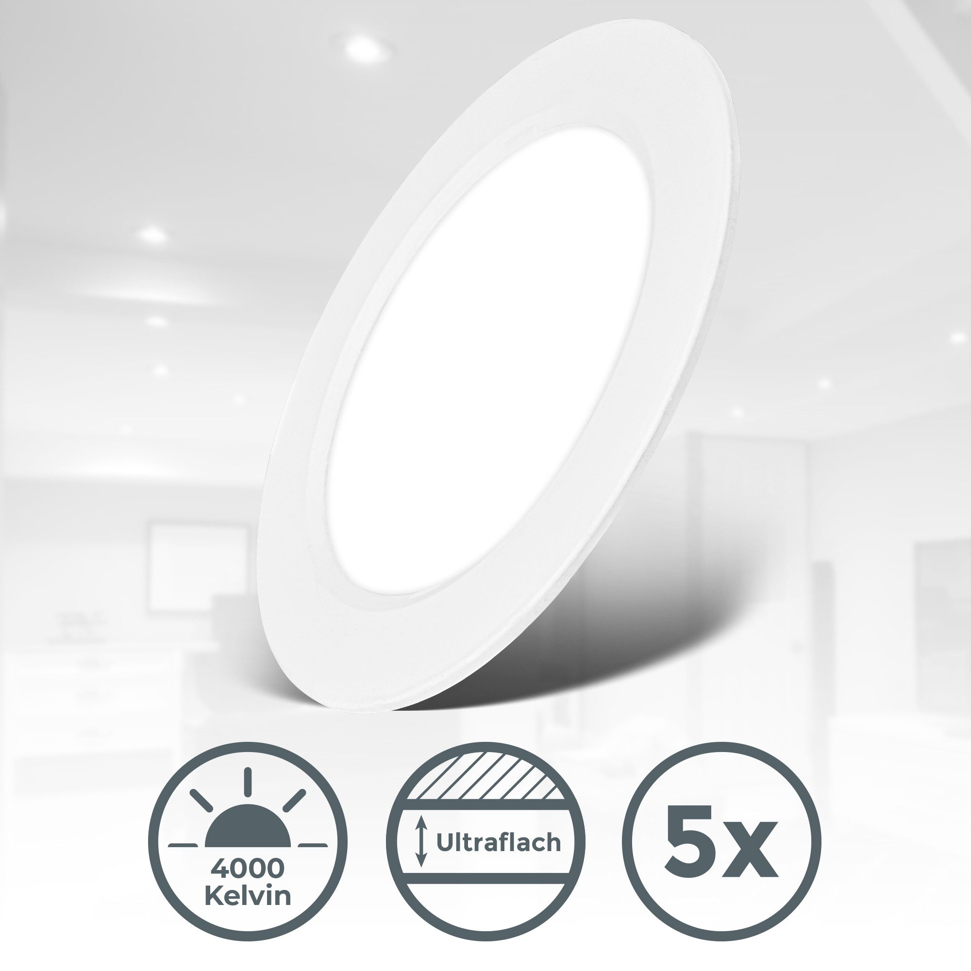 B.K.Licht Inbouwlamp BK_EL1619 5-delig set LED inbouwspots, ultra-dun, IP20 plafondspots (5-delig)