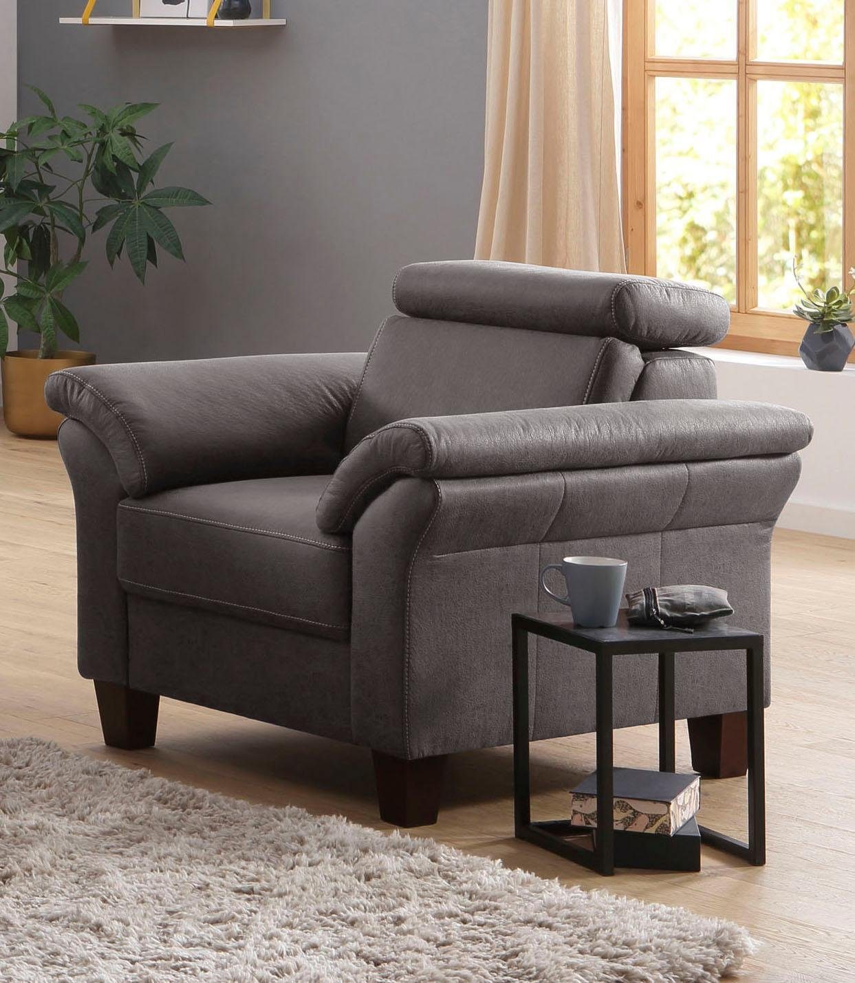 Home affaire Fauteuil Arngast Inclusief verstelbaar hoofdeind en binnenvering fauteuils maat Luxe-microvezel leer-look grijs