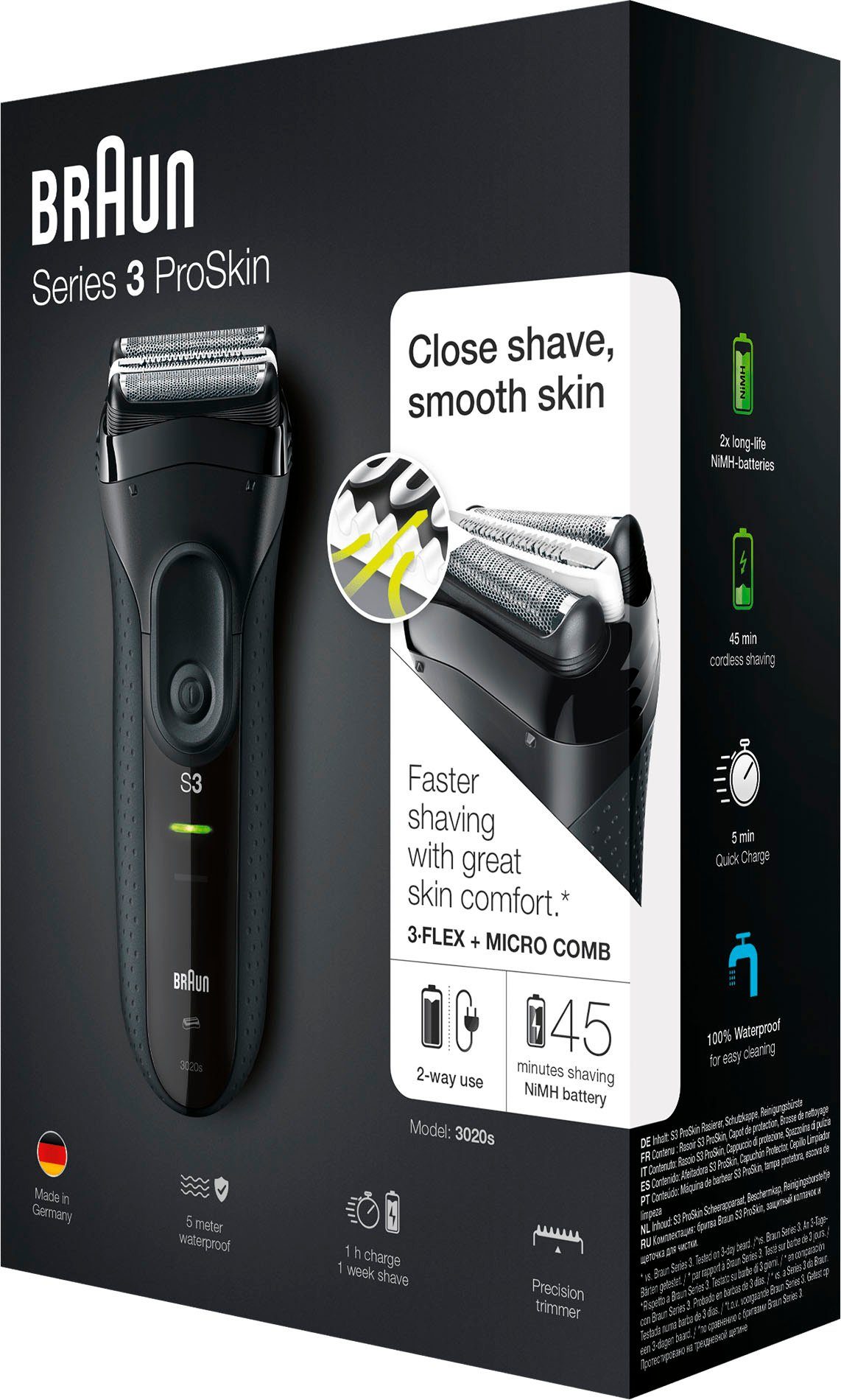 Braun Elektrisch scheerapparaat Series 3 ProSkin - 3020s oplaadbare scheerapparaat heren, zwart